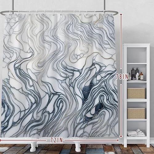 Miniatura 2 de Baocicoo - Cortina de ducha de mármol azul marino y blanco, moderna cortina de ducha bohemia para baño, textura de lujo, decoración de hostal,