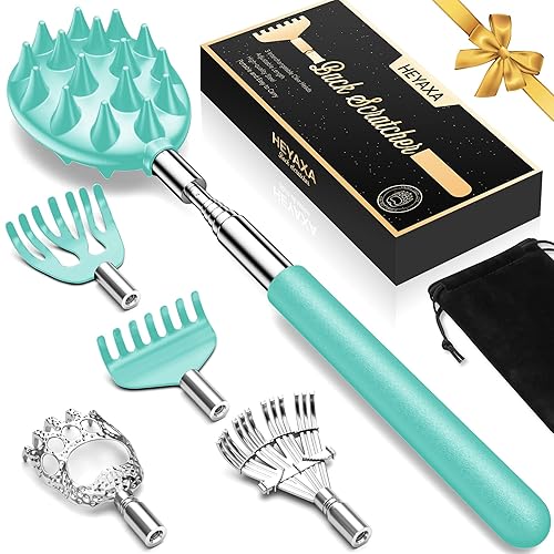 Telescoping Back Scratcher with 5 Detachable Heads, Gifts for Christmas,