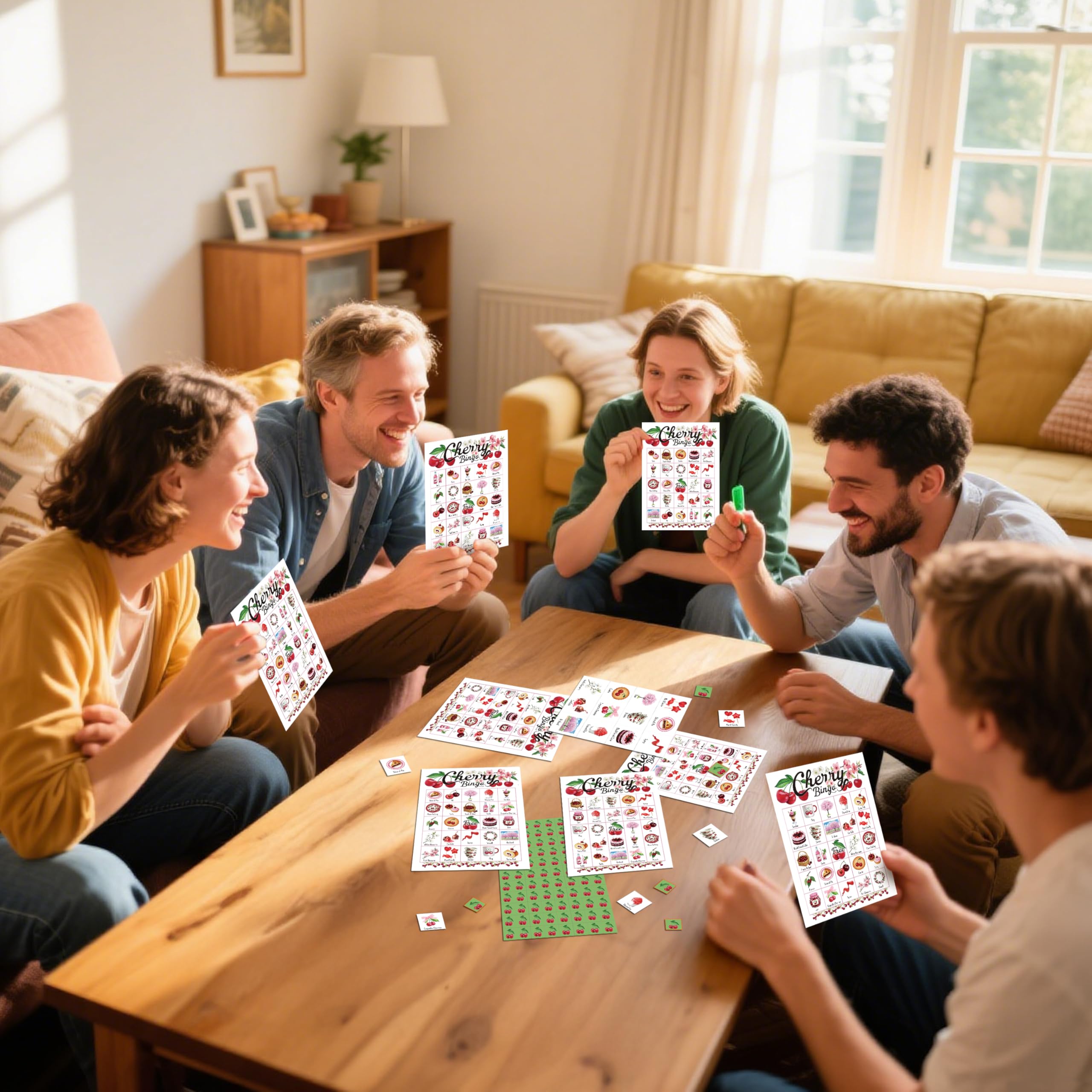 Carte da bingo Cherry per adulti, giochi di bingo di ciliegie per amici di famiglia, bomboniere estive per feste, forniture per decorazioni, Friuts Carta da gioco per attività all'aperto e al chiuso