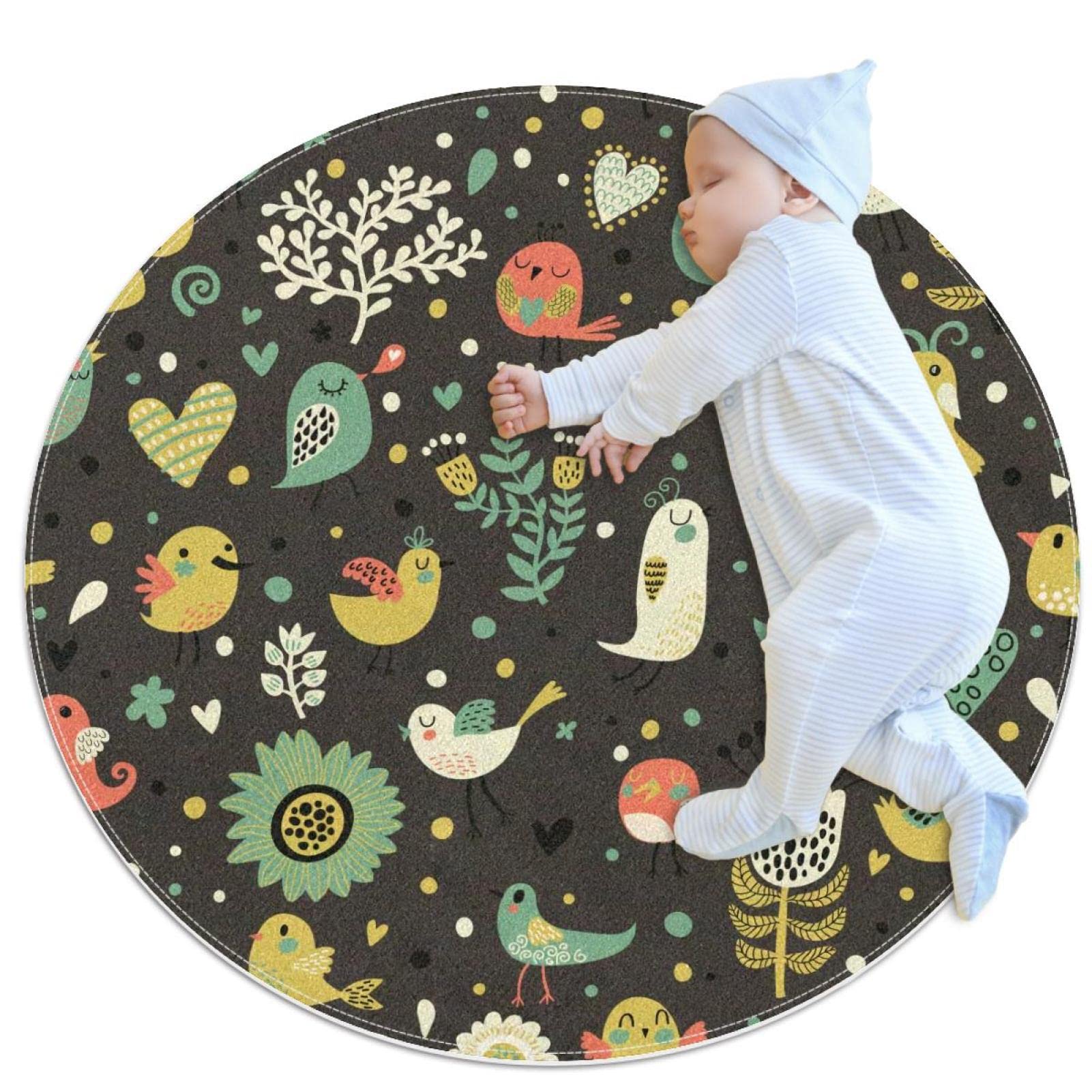 Tapis rond 31.5x31.5PO motifs oiseaux floraux mignons salon chambre