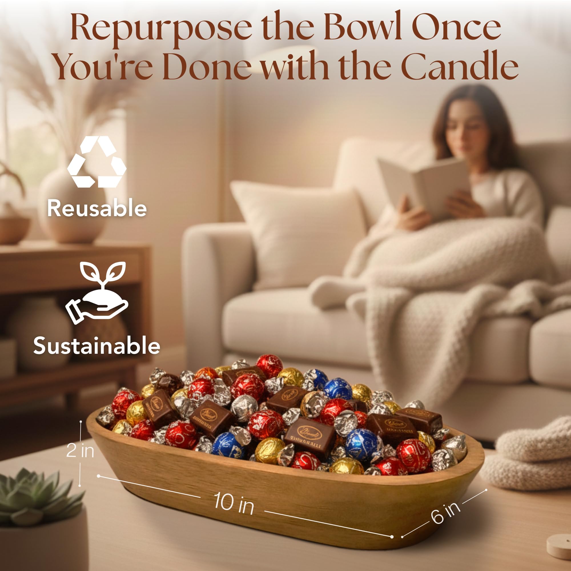 Dough Bowl Candle Co. Vela perfumada de vainilla – 10 x 6 velas grandes de cera de soja natural de 3 mechas para el hogar, ideas de regalo de cumpleaños para mujeres, aroma de vainilla que elimina el