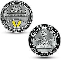 Vista 3 de Marine Corps Recruit Depot Parris Island Challenge Coin USMC con licencia oficial Propiedad de veterinarios discapacitados - Moneda MCRD Parris