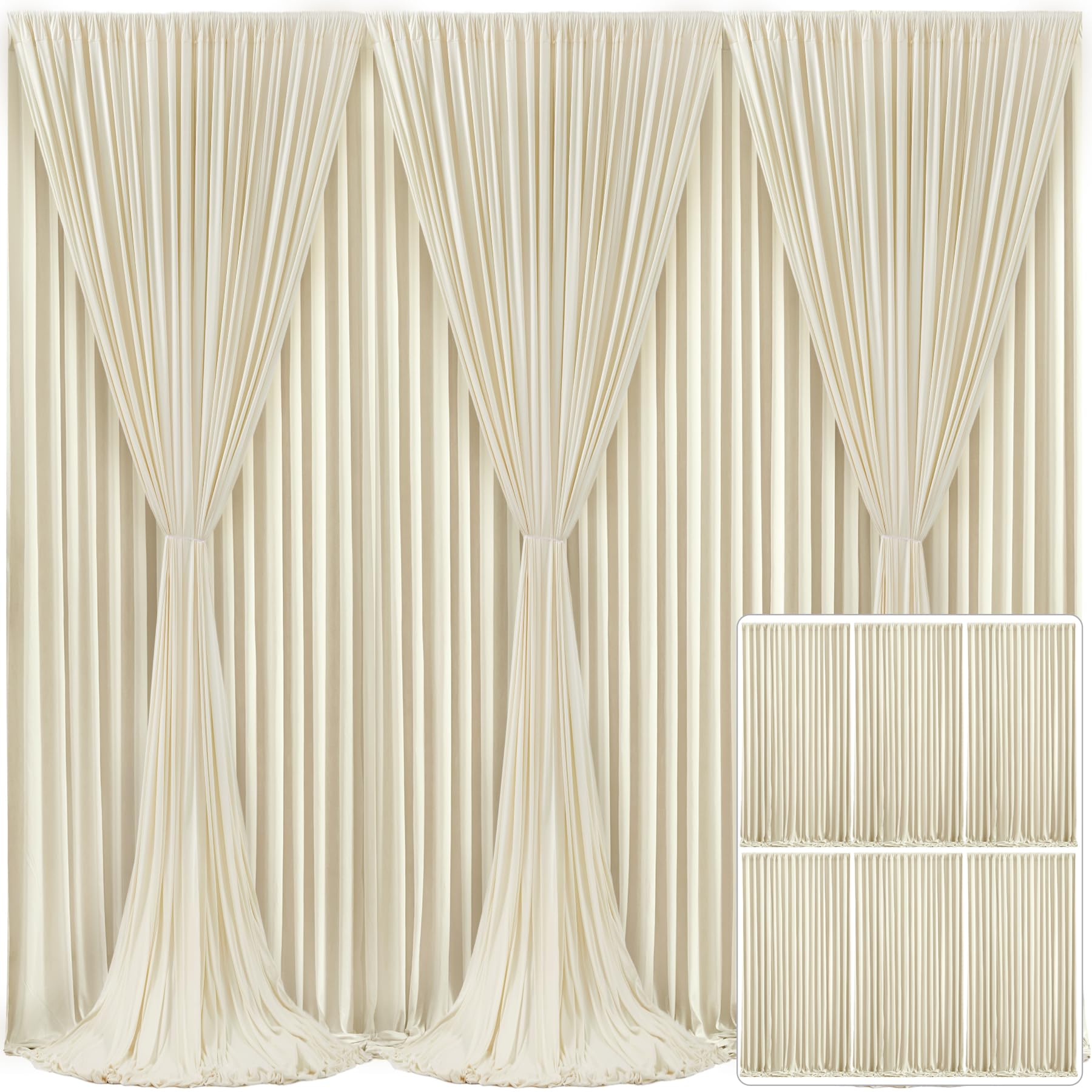 6 Panels Beige Backdrop Curtain for Wedding Parties Wrinkle Free Beige Photo Curtains Backdrop Drapes Fabric Decoration for Baby Shower Photoshoot