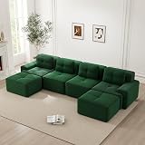 KOMHTOM Canapé Modulable en Velours Côtelé, Canapé Compressé 2 à 4 Places pour Salon, DIY Libre Canapé, Coussin d'assise Confortable en Mousse Haute Densité 32D (Vert, 4 Places en U) - 1