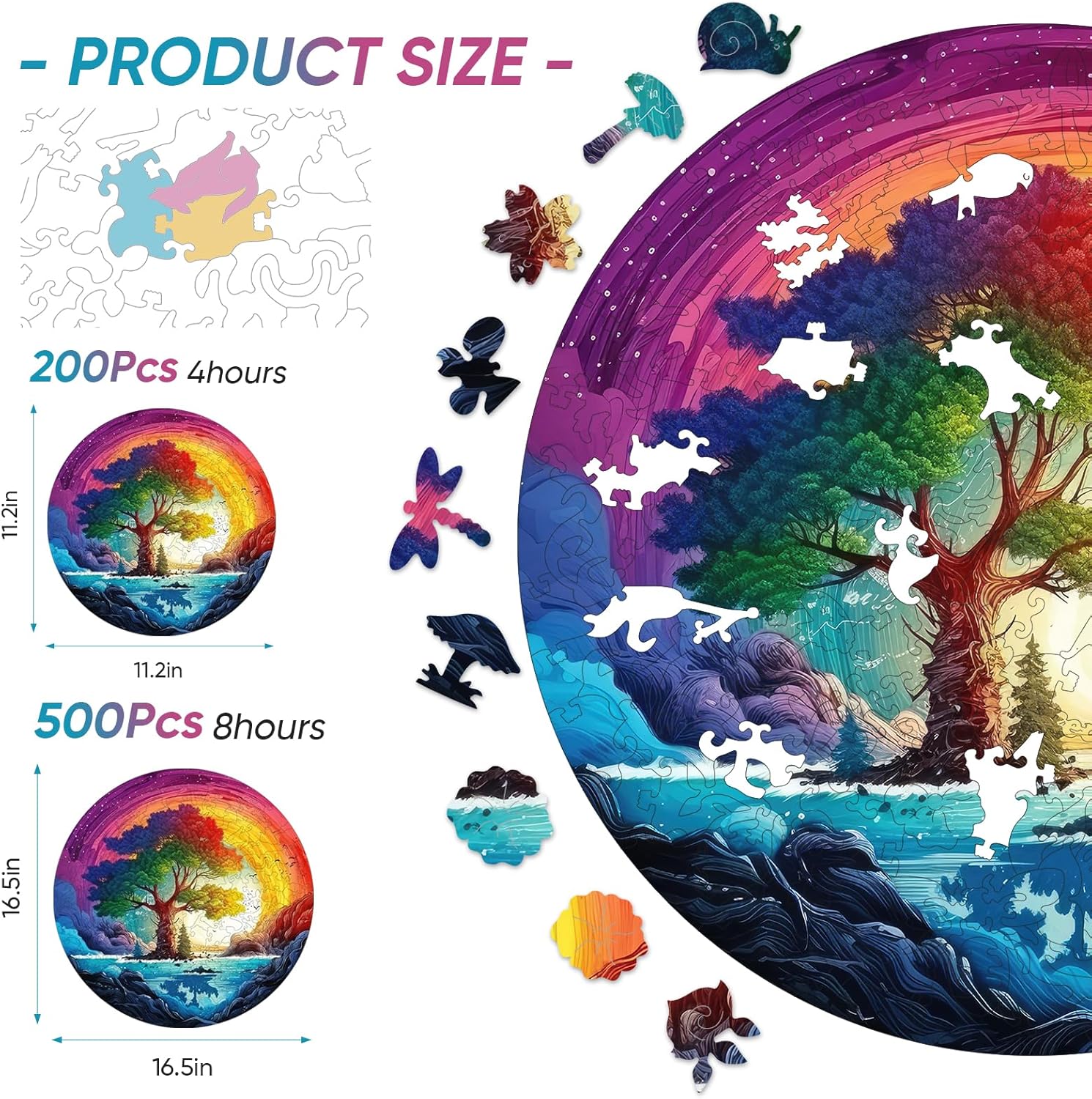 Reouinty Puzzles for Adults 500 Piece, Life Tree Rainbow Waterfall Jigsaw Puzzles, Natural Puzzle Unique Shape Puzzles, Wood Puzzle Creative Gift for Family Game 16.5x16.5 in