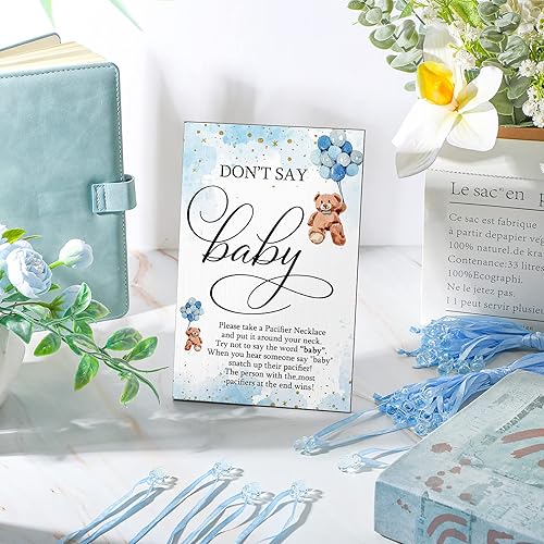 Miniatura 5 de Wesiti Juego de 51 piezas de regalo de oso de madera, juego de regalo de oso de madera, 50 chupetes de baby shower, collar, chupete acrílico para