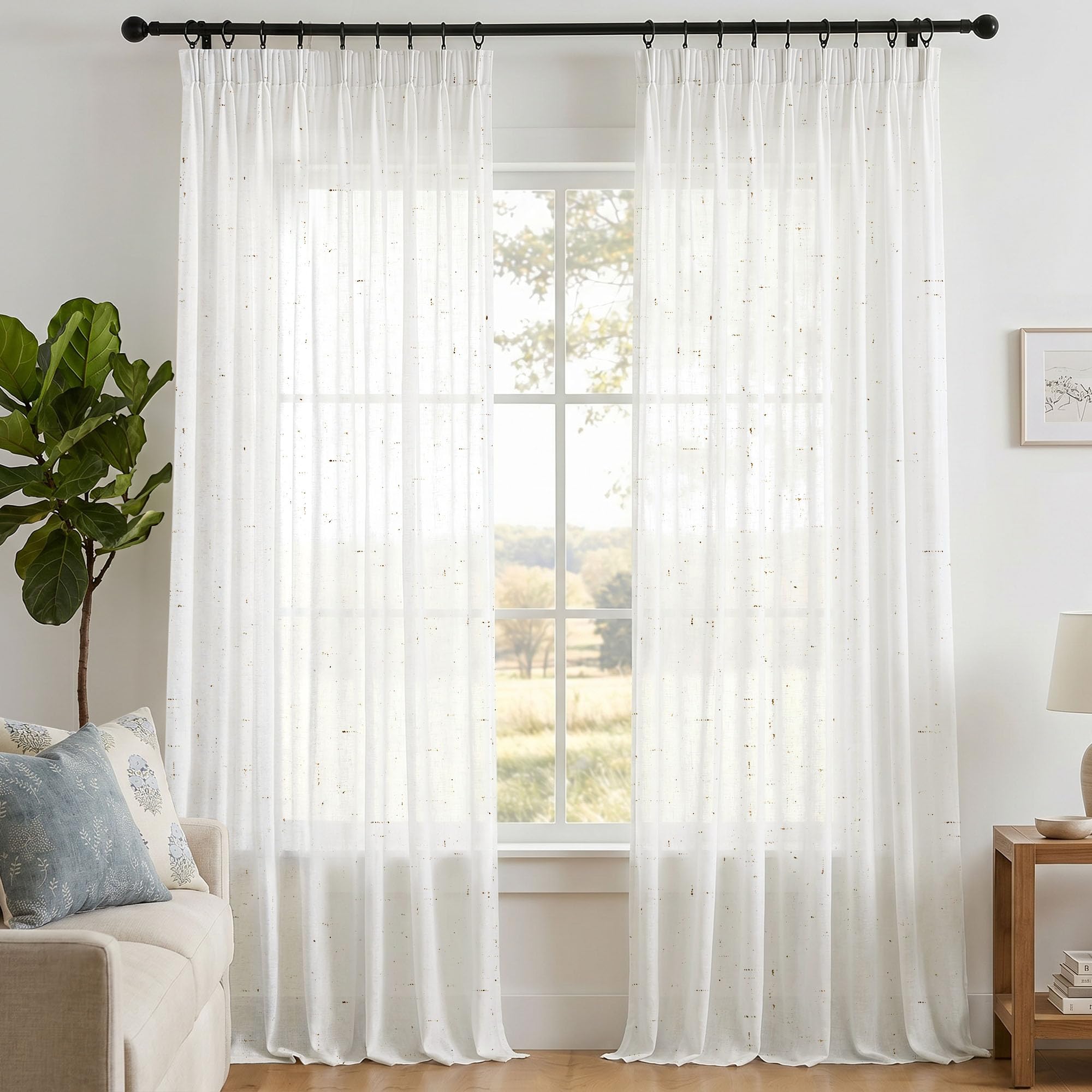 Deconovo Transparente Gardinen Leinen Kräuselband Vorhang Offwhite Leinenoptik
