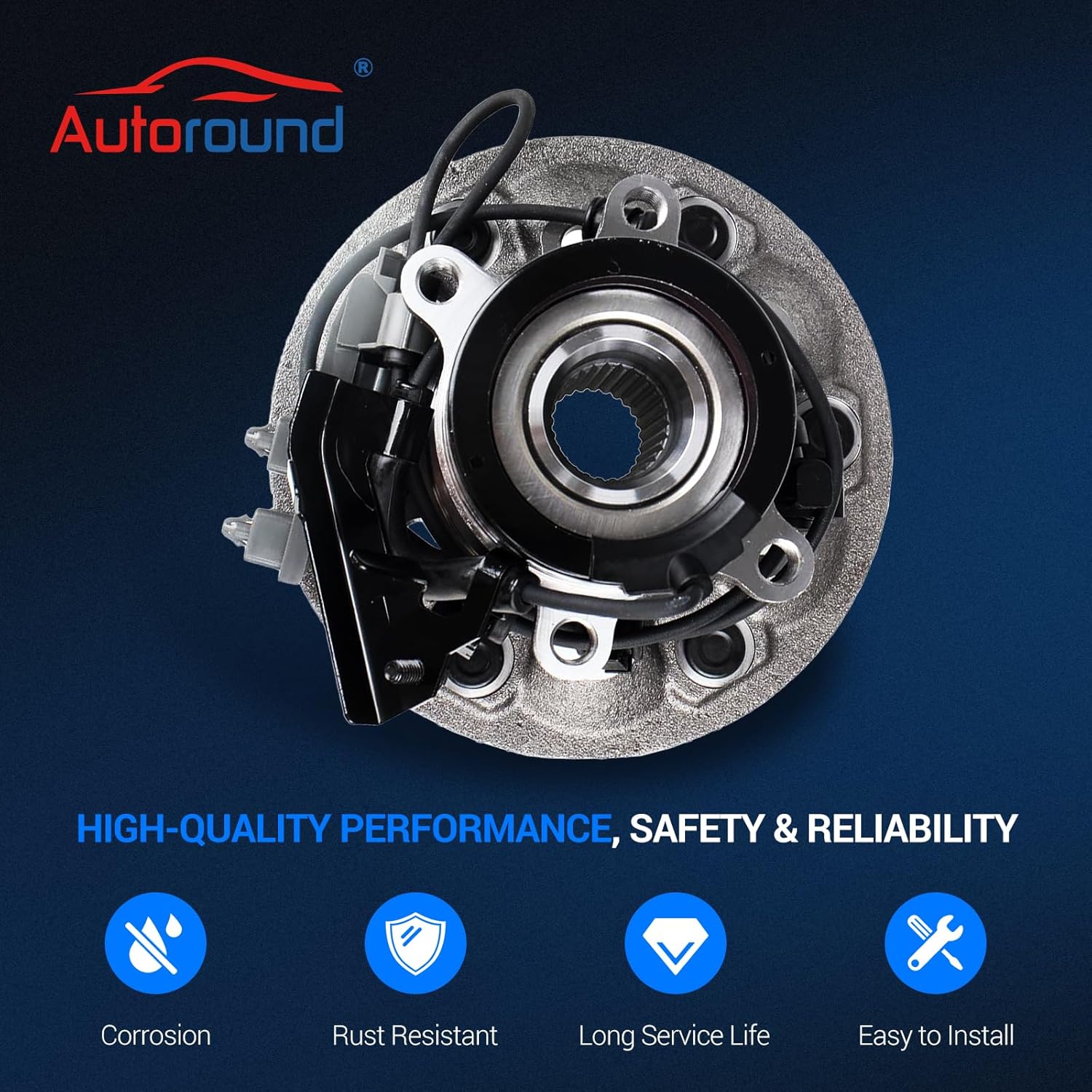 Autoround 4WD Front Wheel Bearing and Hub Assembly Fit for Chevy Colorado 2004-2008, GMC Canyon 2004-2008, Isuzu i-350 2006 / i-370 2007-2008, Replace# 515110, Left Driver Side, 6 Lug w/ABS