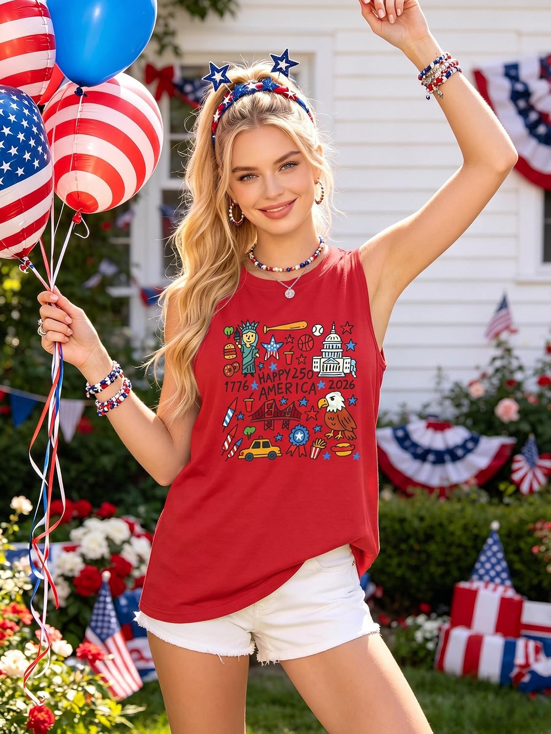 JINTING 250 Anniversary USA Tank Tops Women 4th of July American Flag Shirts We The People Patriotic Tanks
