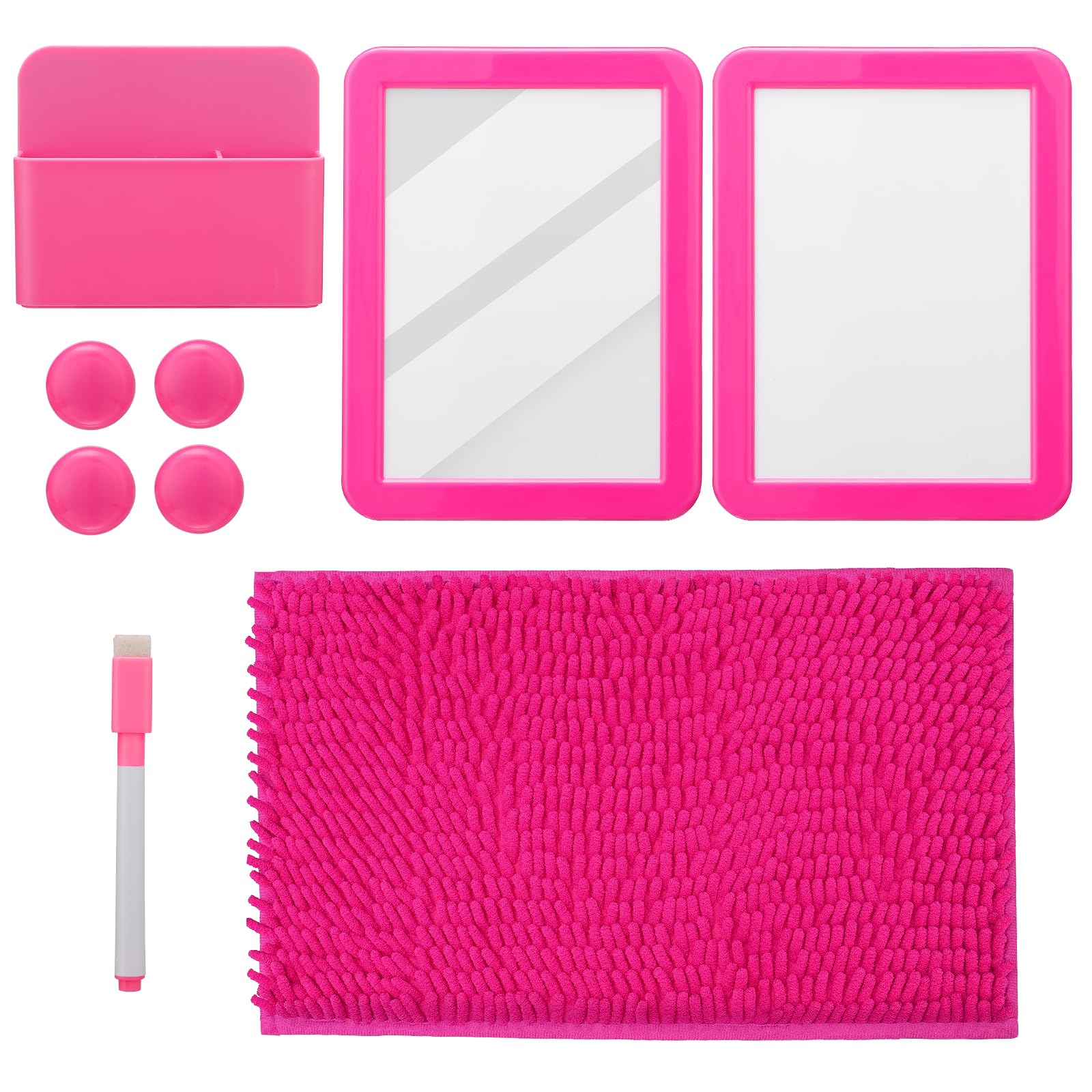 Locker Accessories Kit - 9 Pcs Pink Locker Organizer Stuff for Girls, Back to School Supplies Include Locker Rug Magnetic Whiteboard Mirror Dry Erase