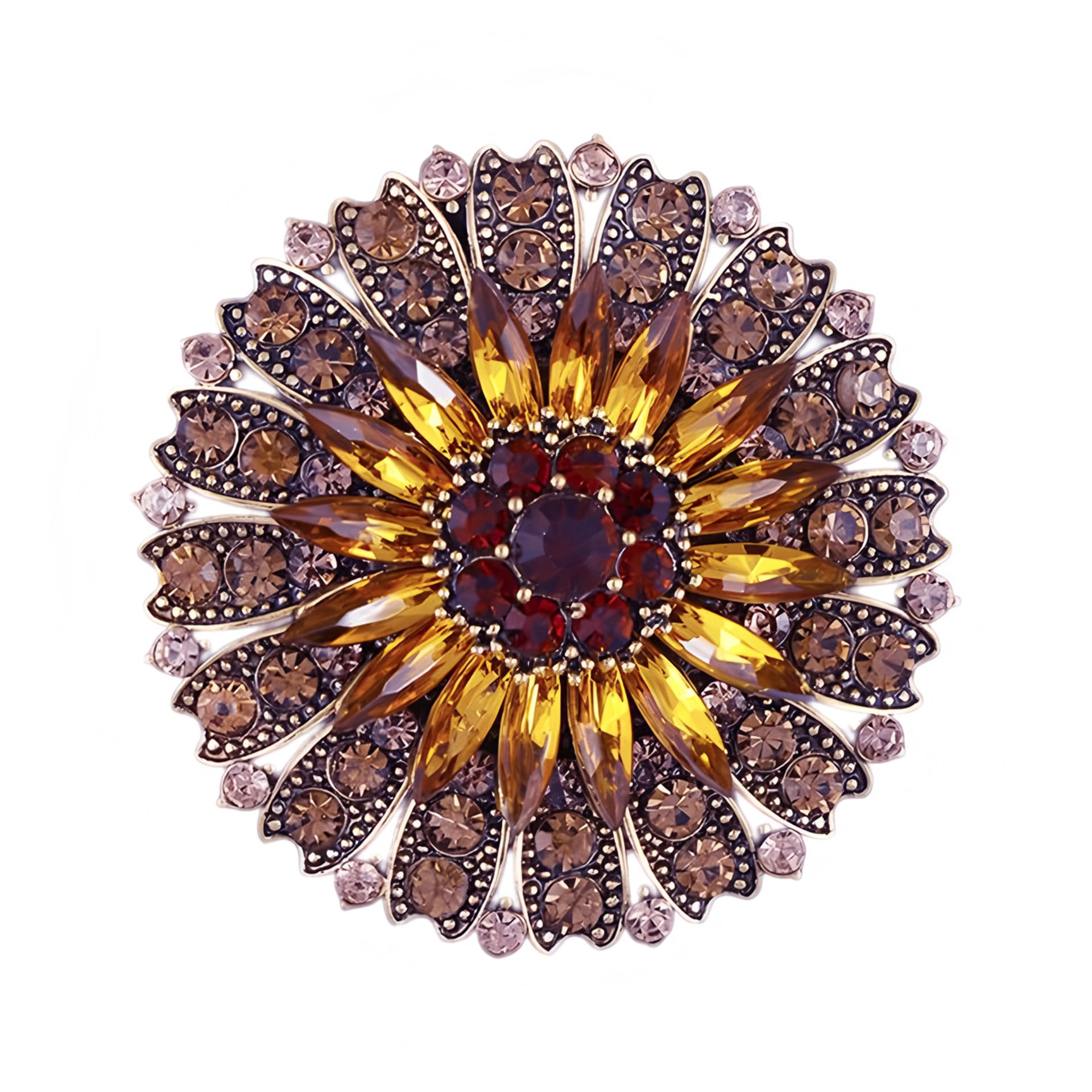 Broche de flores de cristal con diamantes de imitación para mujer, broche de girasol grande brillante con diseño floral vintage, e