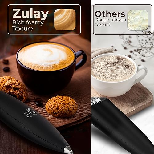 Vista 624 de Zulay Kitchen - Espumador de leche de mano con pilas AA Duracell: batidora de bebidas resistente para café, latte, capuchino y más, color aurora