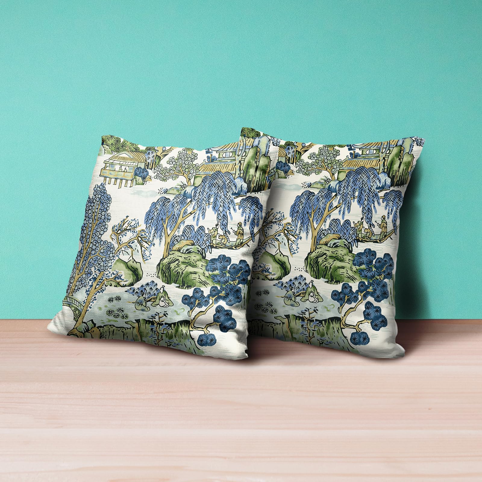Lot De 2 Housses De Coussin 40,6x40,6 Cm - Motif Lys Et Fleurs Bleu Marine - Fermeture éclair Invisible, Décoration Salon/chambre