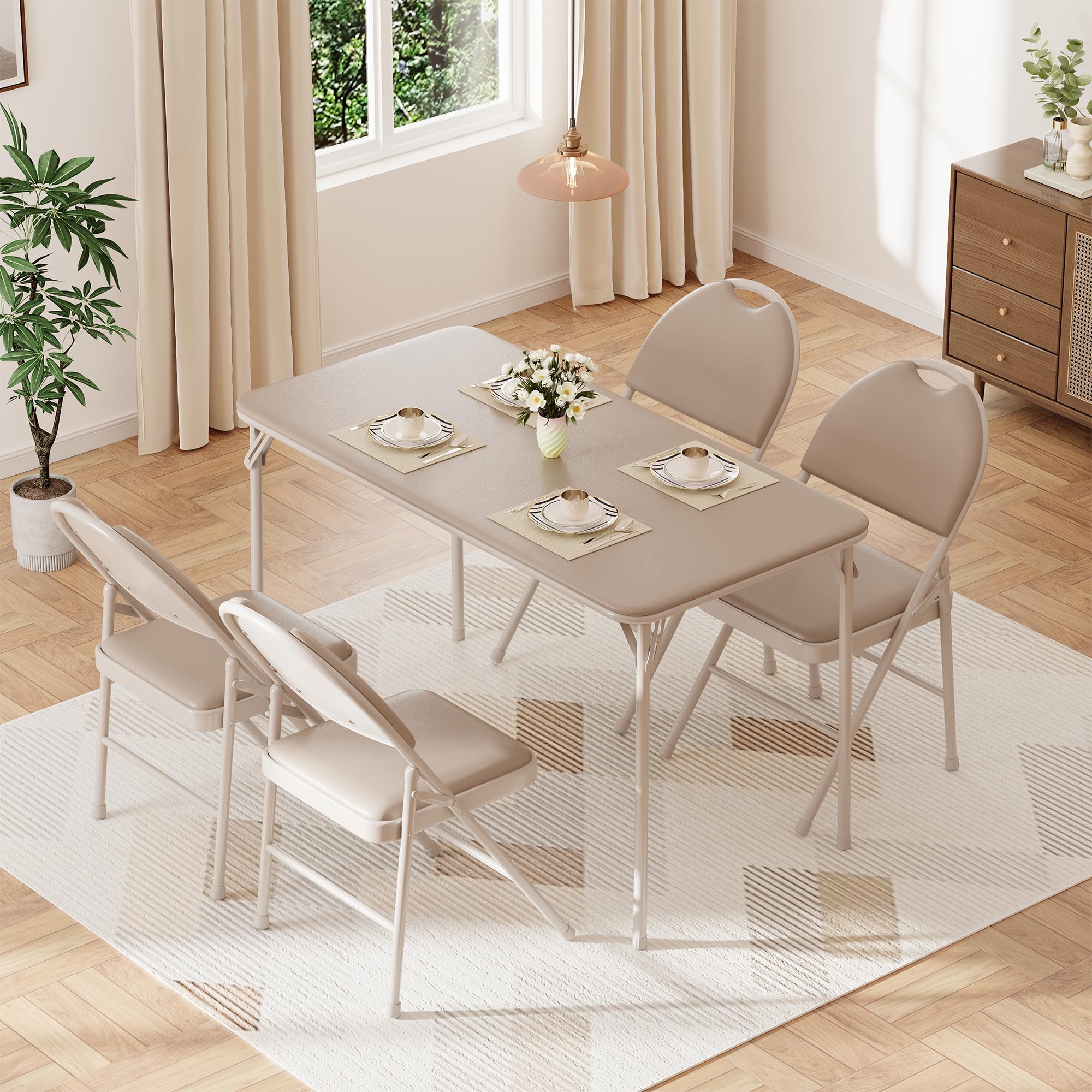 Klappbarer Campingtisch 120 * 71 * 51cm Stabil | Klapptisch Esstisch Mit PU-Leder-Oberfläche & Metallgestell, rutschfeste Füße, Kratz-/Fleckenfest, Grau Für Garten Outdoor Zuhause