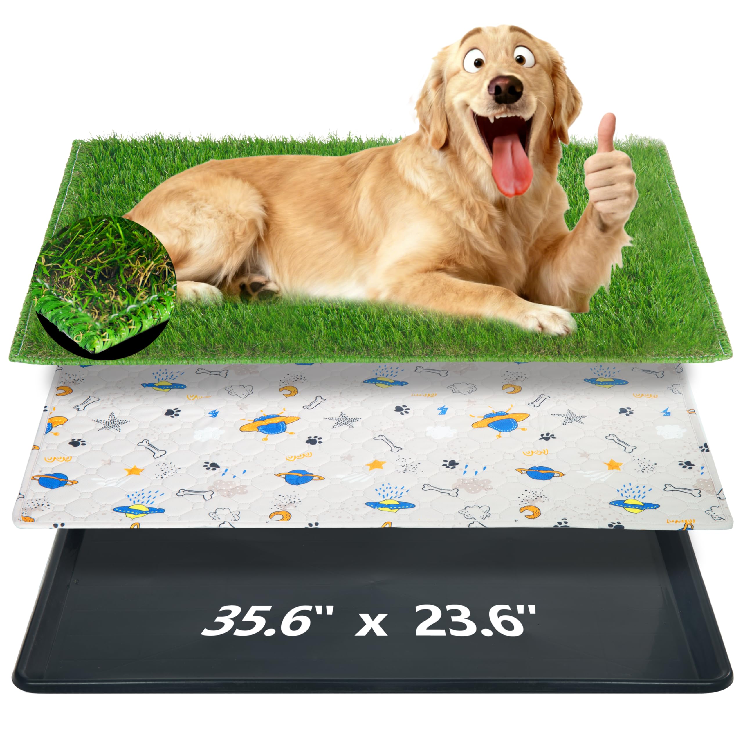Reusable Dog Loo System with Artificial Grass Turf&Pee Pads&Tray, for Puppy Potty Training is Portable&Easy to Clean,35x23in Large Dog Litter Box Toilet for Indoor/Outdoor use