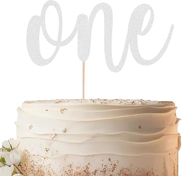 One Cake Topper - Silver Glitter 1st Birthday Cake Decorating Supplies for Boys or Girls, First Birthday Cake Topper for Baby Shower 1st Birthday Party Supplies Photo Booth Props