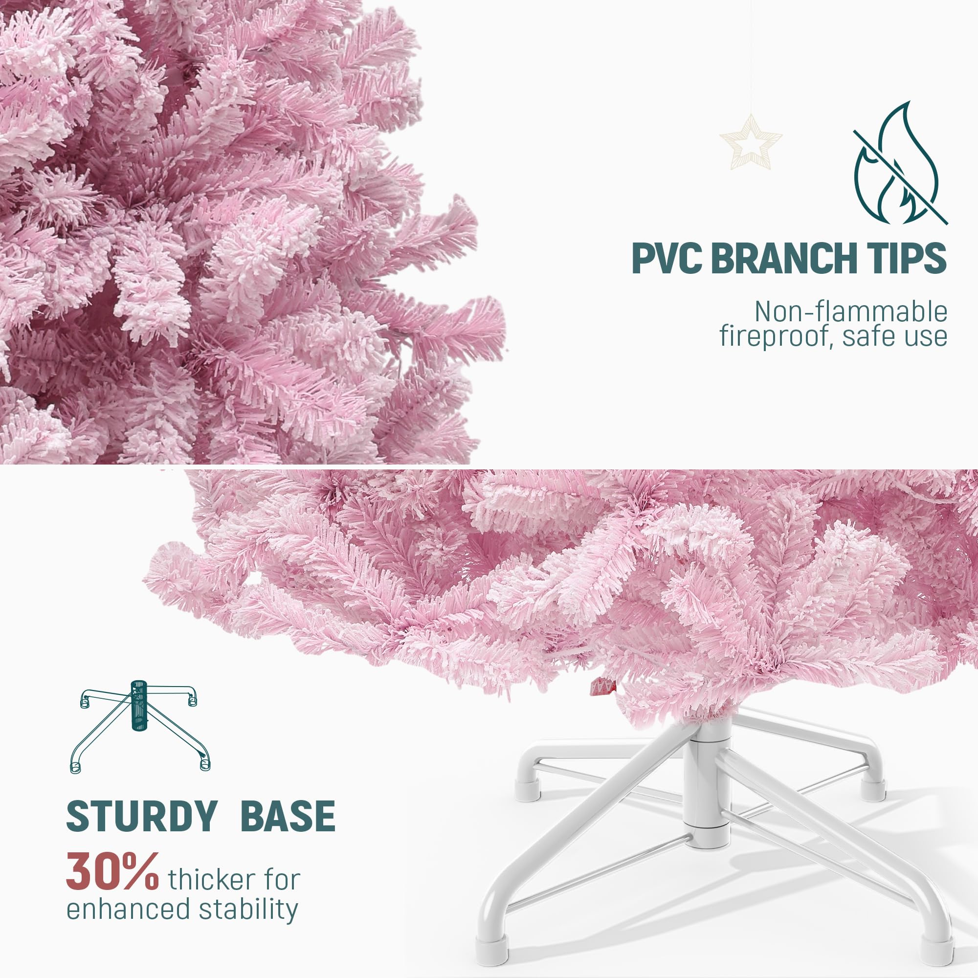 YITAHOME Árbol de Navidad Iluminado de 1,37 m de Color Rosa, con 400 Puntas de PVC flocadas y 200 Luces Blancas cálidas para decoración del hogar