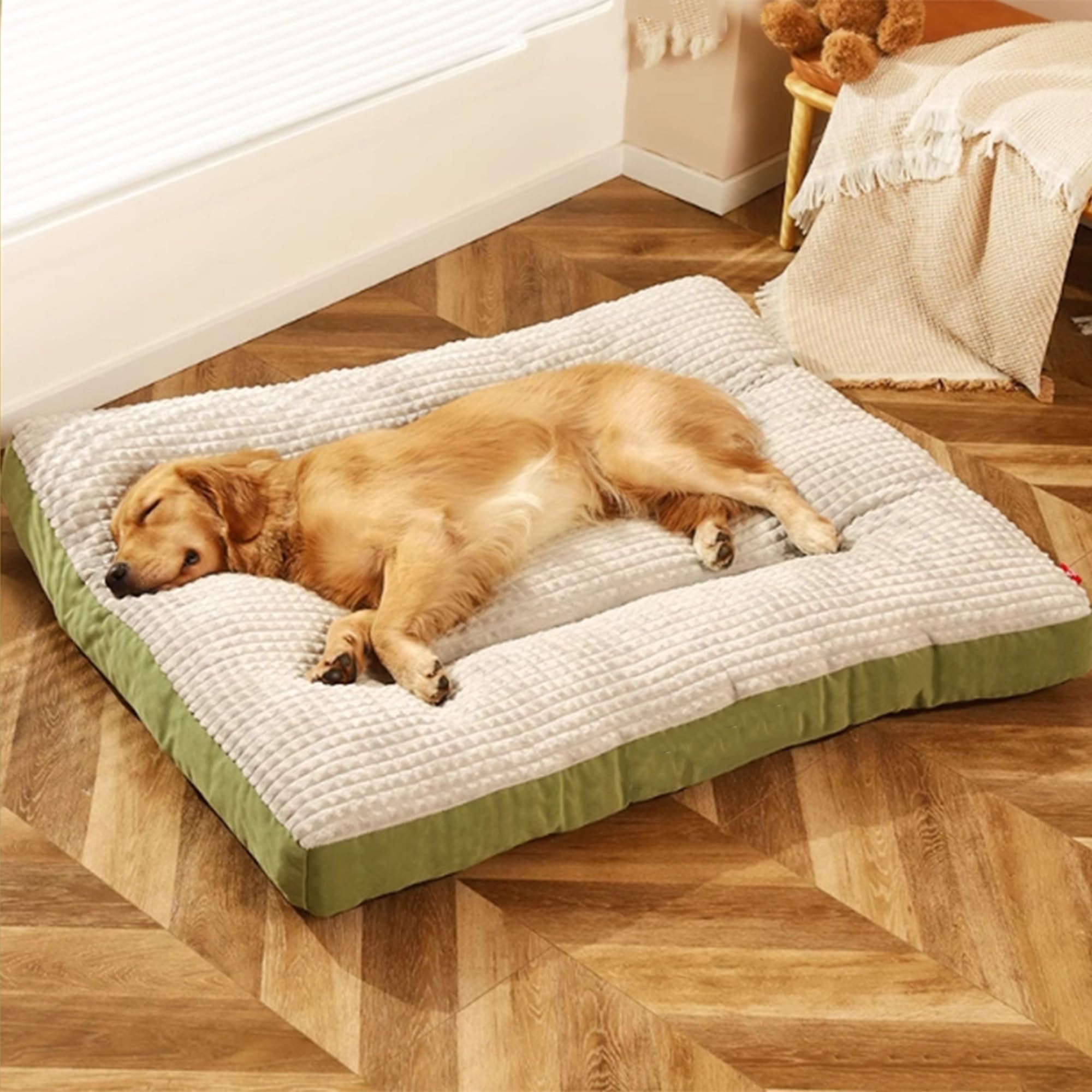 Grand coussin lavable pour animal de compagnie, tapis de cage confortable et chaud pour chiens de taille moyenne et grande taille, coussin rectangulaire en peluche avec fond antidérapant (120 x