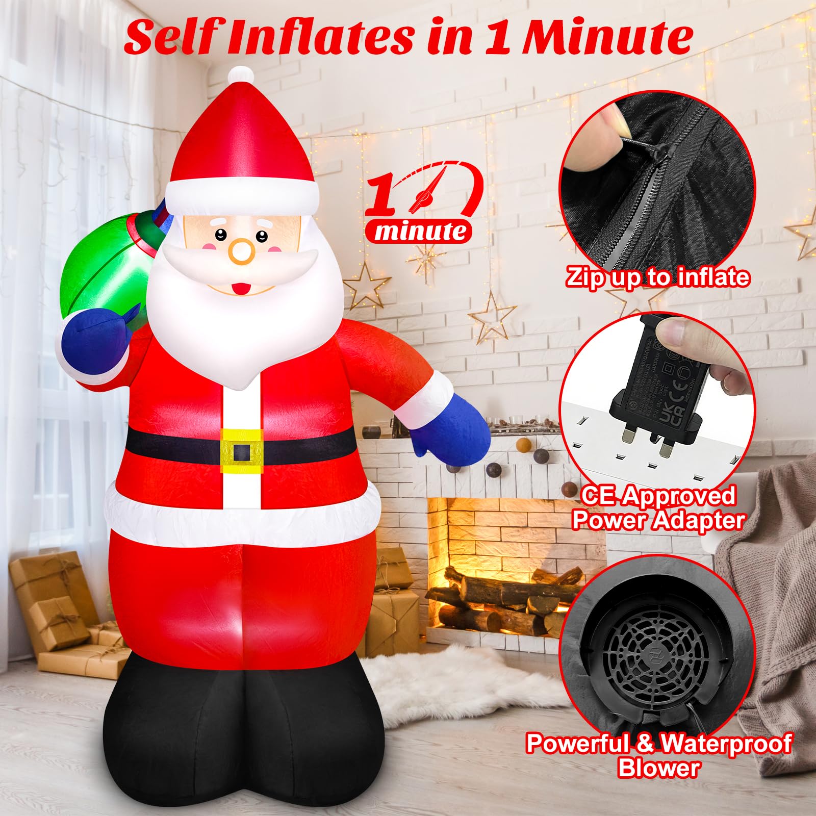 Danxilu Papá Noel inflable de 6 pies con bolsa de regalo, decoraciones inflables de Navidad al aire libre, luces LED integradas, Papá Noel para Navidad, exterior, jardín, patio, césped, vacaciones