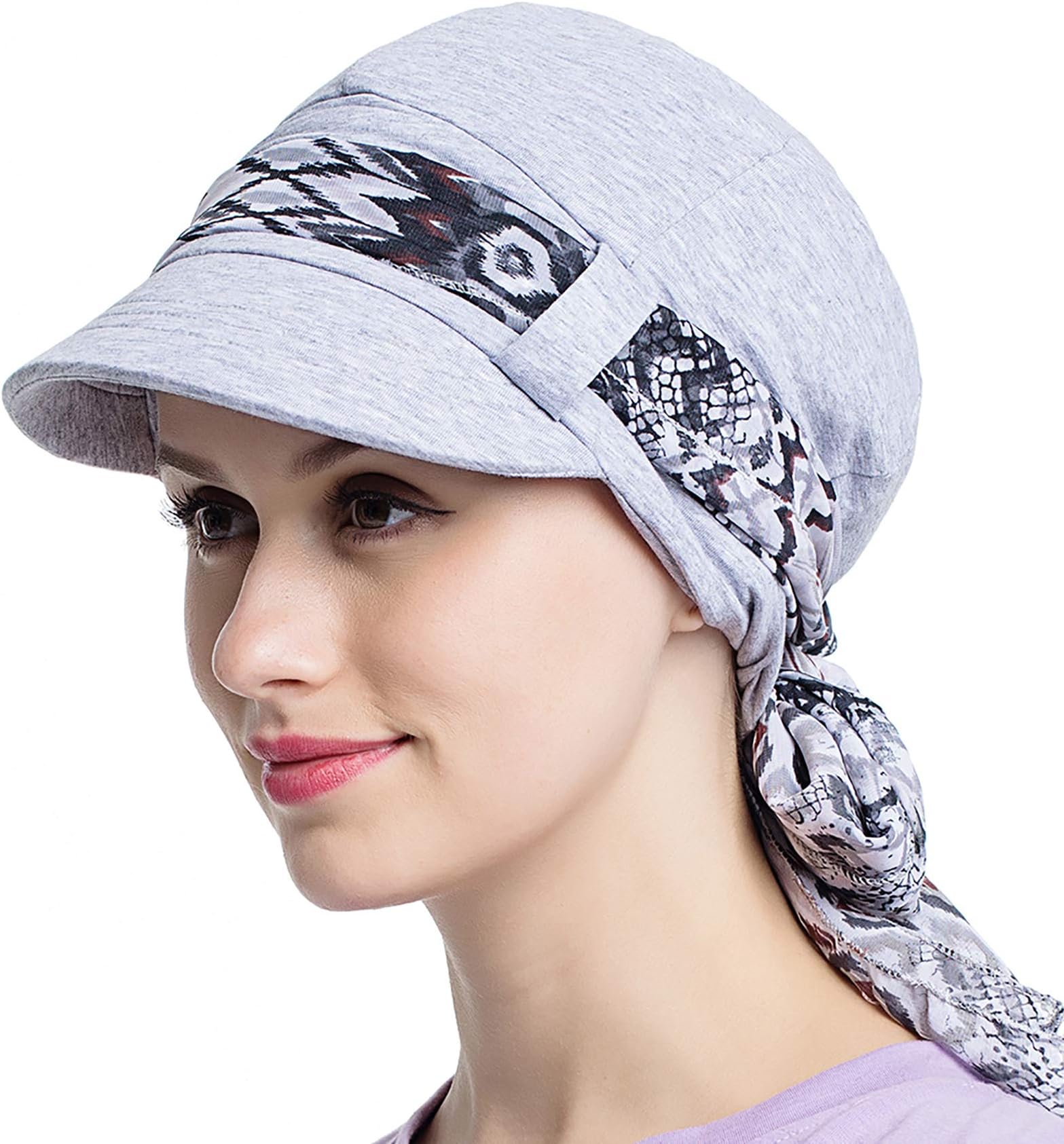 Chemo Hats for Women Bamboo Cotton Lined Newsboy Caps with Scarf Double Loop Headwear for Cancer Hair Loss