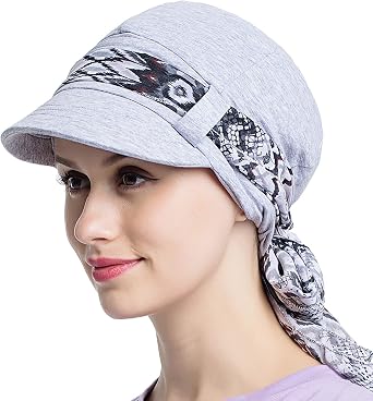 JarseHera Chemo Hats for Women Bamboo Cotton Lined Newsboy Caps with Scarf Double Loop Headwear for Cancer Hair Loss
