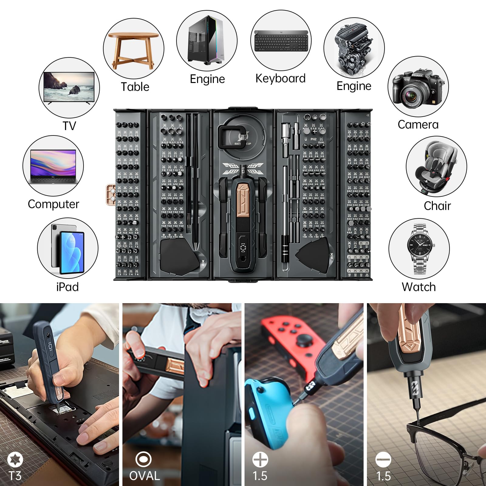 JAKEMY - Mini set di cacciaviti di precisione, 180 in 1, kit di riparazione per computer portatile, punte magnetiche multi-bit per fai da te, computer, PS5, Xbox, RC auto, gioielli, occhiali, orologi,