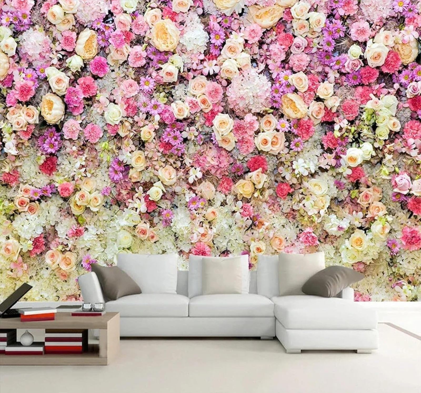 XLMING Beautiful Romantic Three Dimensional Pastoral Floral 3D Wallpaper Silky Texture Home Study Office Grey Dining Room Sofa Bedroom Living Room TV Backdrop-430cm×300cm
