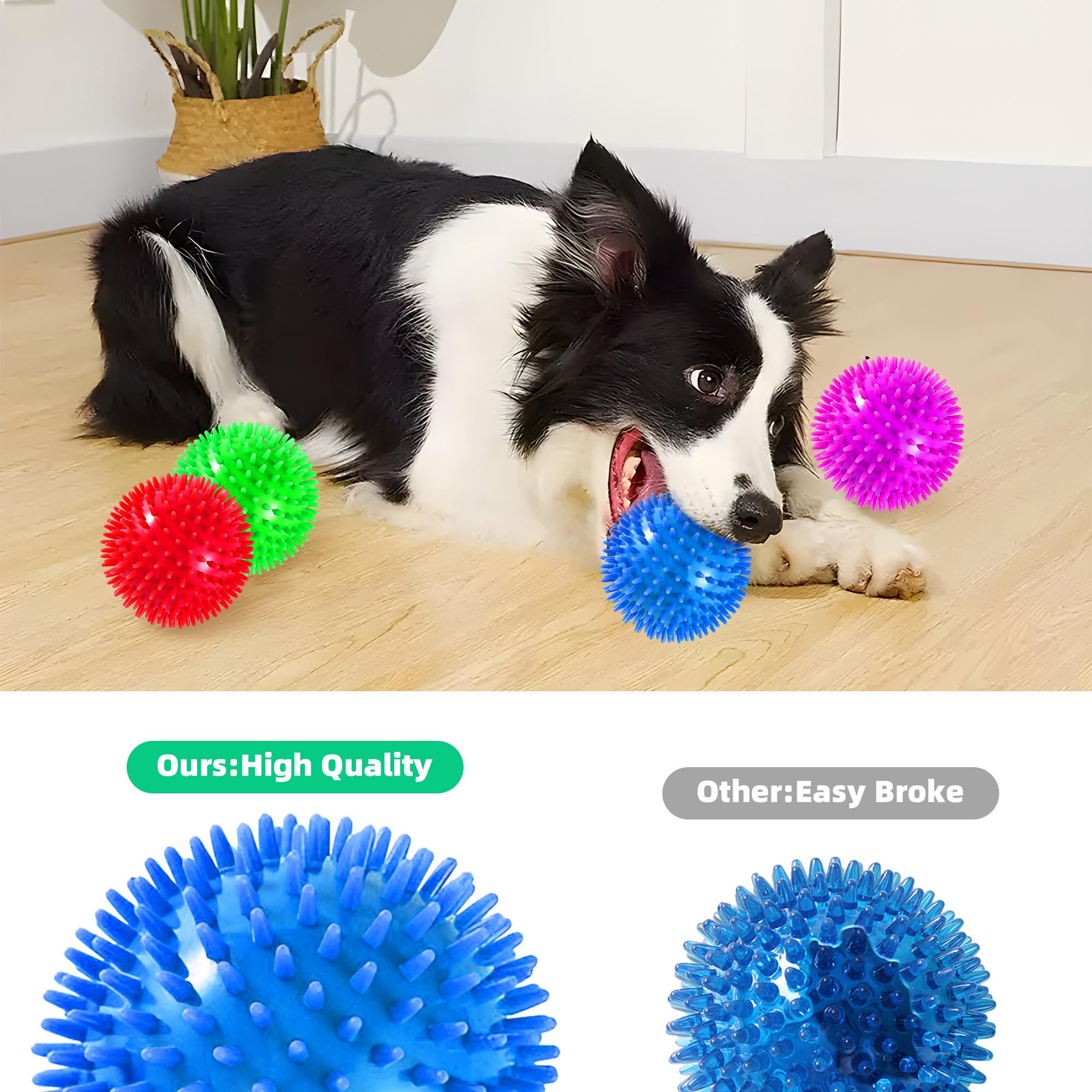 Paquete de 4 bolas chirriantes de 4.5 pulgadas para perros grandes y medianos, bolas de juguete para perros con puntas para masticadores agresivos