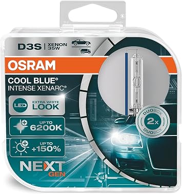 OSRAM XENARC COOL BLUE INTENSE D3S, +150% more brightness, up to 6,200K, xenon headlight lamp, LED look, duo box 2 lamps, 66340CBN-HCB [Energy Class A]