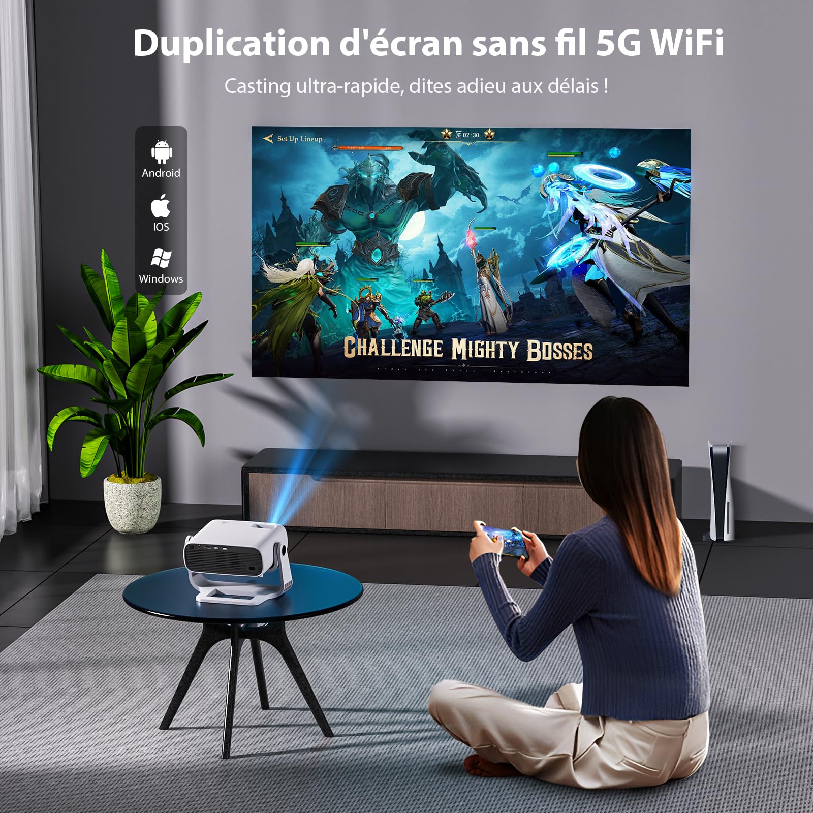 Videoproiettore 2025 con app integrata - Wielio Proiettore portatile Full HD 1080P 650ANSI, Retroproiettore supportato 4K WiFi Bluetooth,Correzione trapezoidale Auto & 4P, compatibile con iOS Android