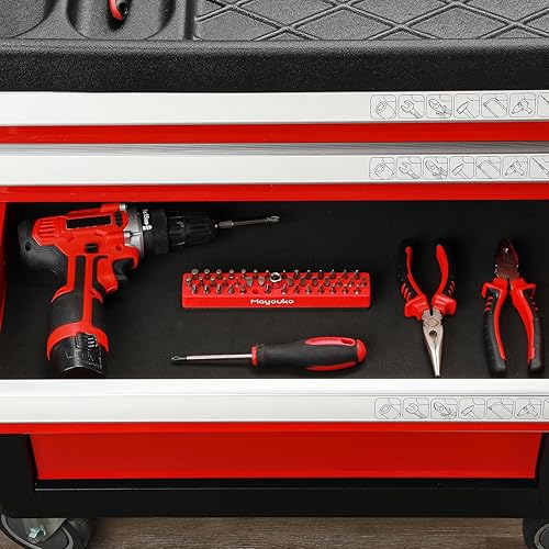 Miniatura 8 de Mayouko Organizador magnético de brocas hexagonales de 14 de pulgada, 43 agujeros, soporte de broca de 14 de pulgada, rojo, 2 estantes, soporte