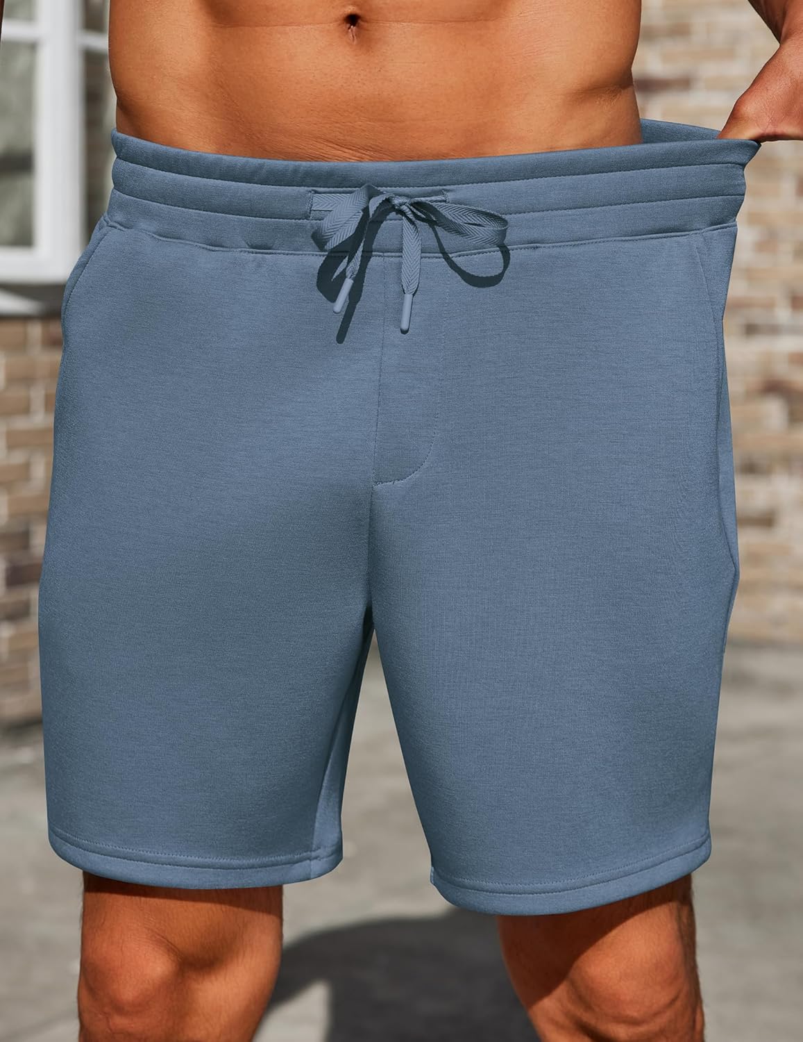 PINSPARK Mens Lounge Sweat Shorts, 7" Casual Elastic Waist Gym Workout Shorts with Drawstring - Image 3