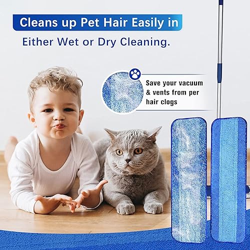 Miniatura 4 de Monotone - Cabezales de repuesto de microfibra azul para trapeadores húmedos y secos compatibles con el sistema de cuidado del suelo Bona Paquete de