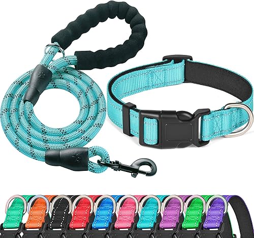 Ladoogo Collar reflectante para perro acolchado con neopreno suave transpirable ajustable nailon para perros pequeños medianos y grandes