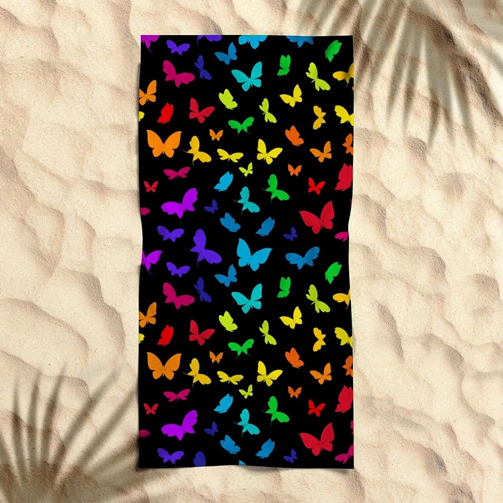 Flying Watercolor Butterfly Microfiber Beach Towel - Oversized 32x52 Inch, Quick Dry, Absorbent Pool Towel