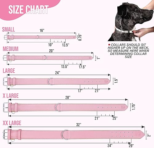 Miniatura 2 de Riparo - Collar de perro de cuero genuino rosa resistente K-9 ajustable (grande, rosa)