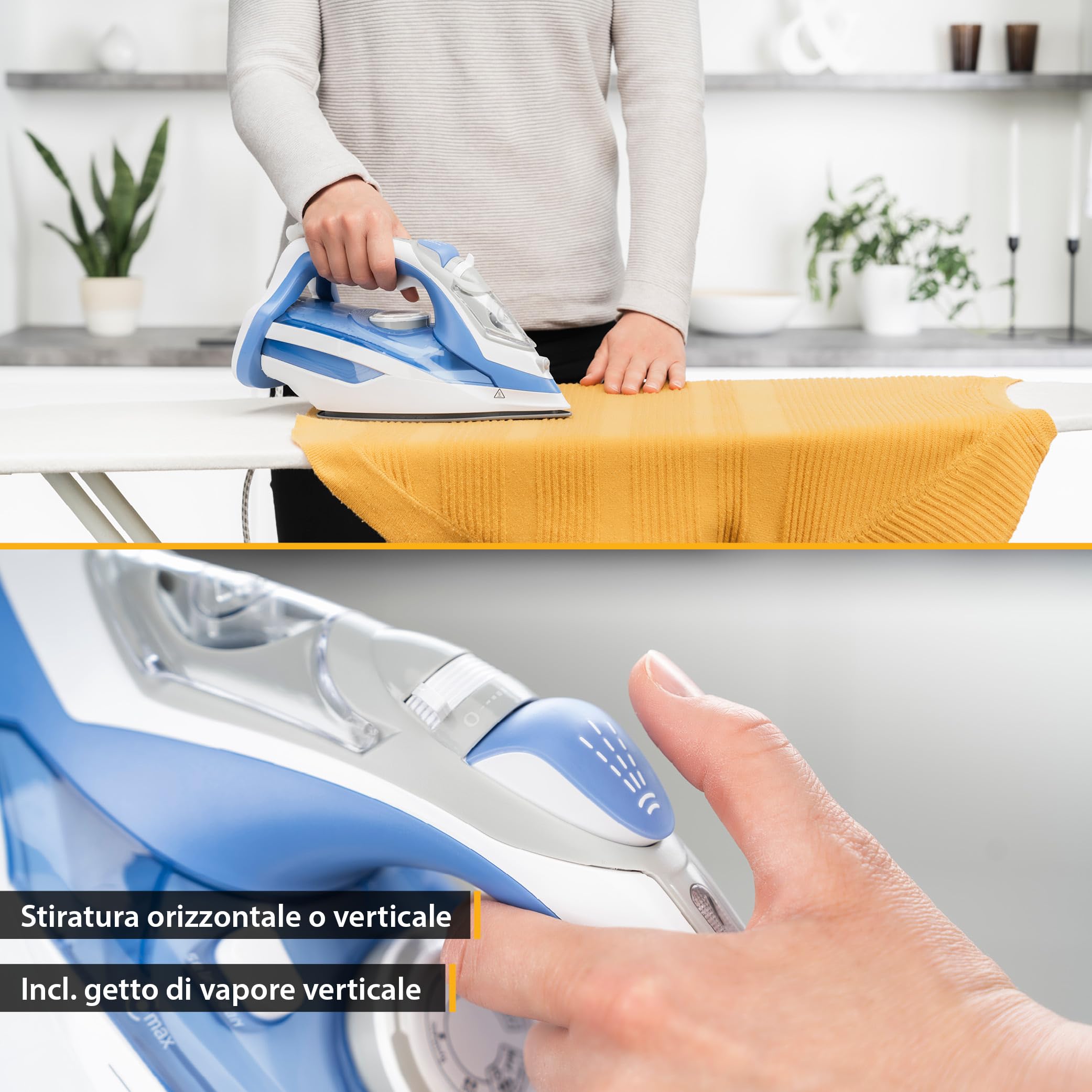 TZS First Austria - Ferro da Stiro a Vapore 2600W - 450ml - 91 Fori Vapore - 35g/min Vapore & Supervapore 1g - Piastra in Ceramica - Anti-Calcare, Vapore Verticale & Autopulizia - Blu