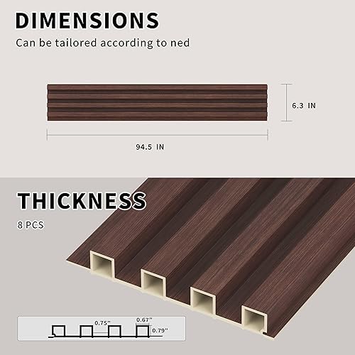 Miniatura 2 de POHARE WPC - Paneles de pared de listones, paquete de 8 listones decorativos de madera acústica para pared y techos, paneles acústicos para