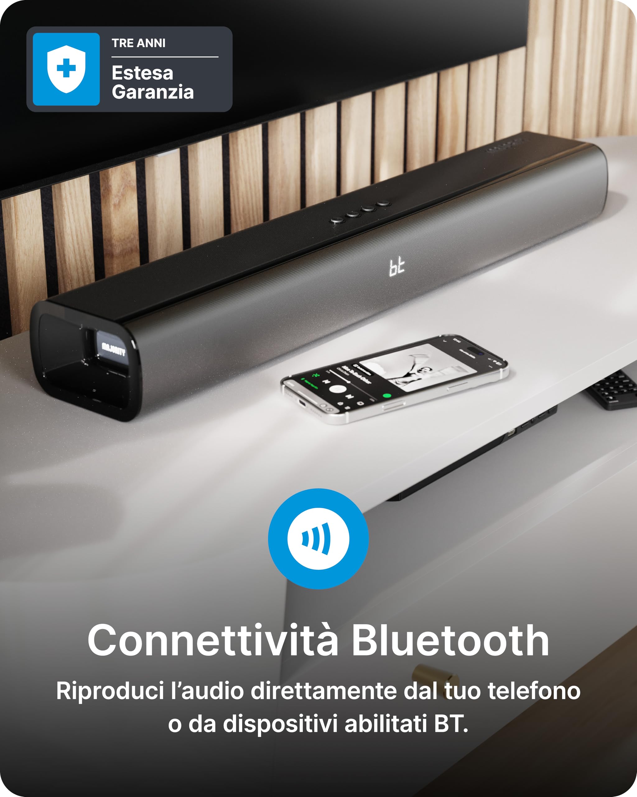 Majority Soundbar TV Naga 60 Plus | 300W Audio Potente con Subwoofer Wireless | Bluetooth 5.0, HDMI ARC, Ottico, USB | Montaggio a Parete & Telecomando Inclusi