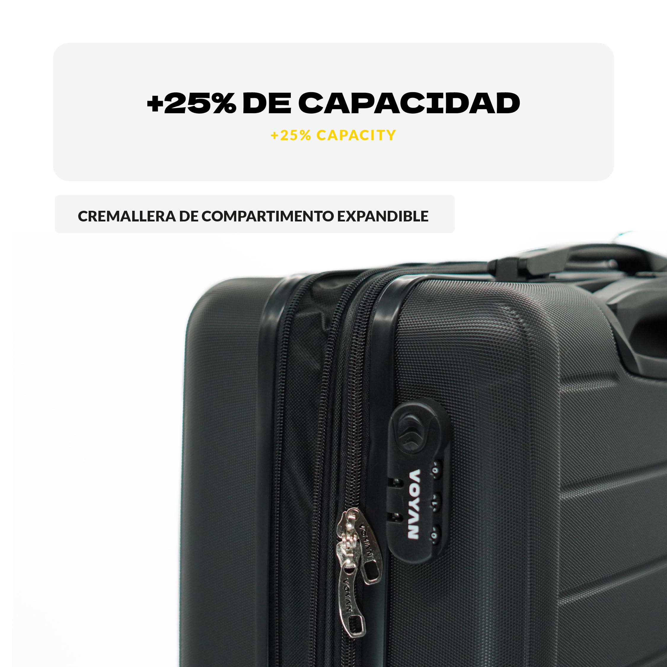 VOYAN Maleta Grande 23kg SDR Gris 68x46x28 Expandible, Trolley Rigido ABS Ligero 4 Ruedas 360°