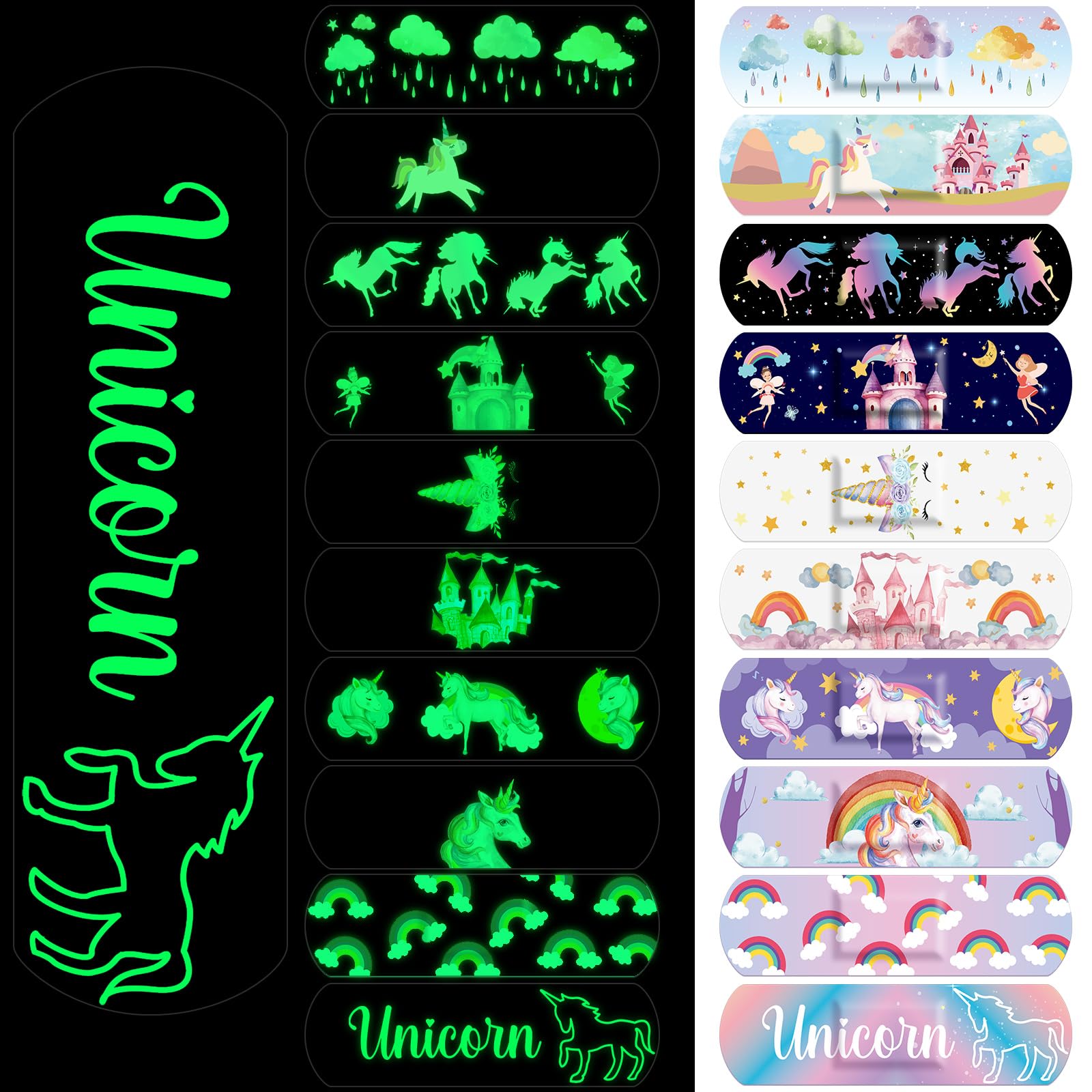 Threlaco 100 Pcs Glow in the Dark Bandage for Kids Cute Breathable Waterproof Neon Bandages for Girls Boys Children Toddlers Adhesive Flexible Wrap