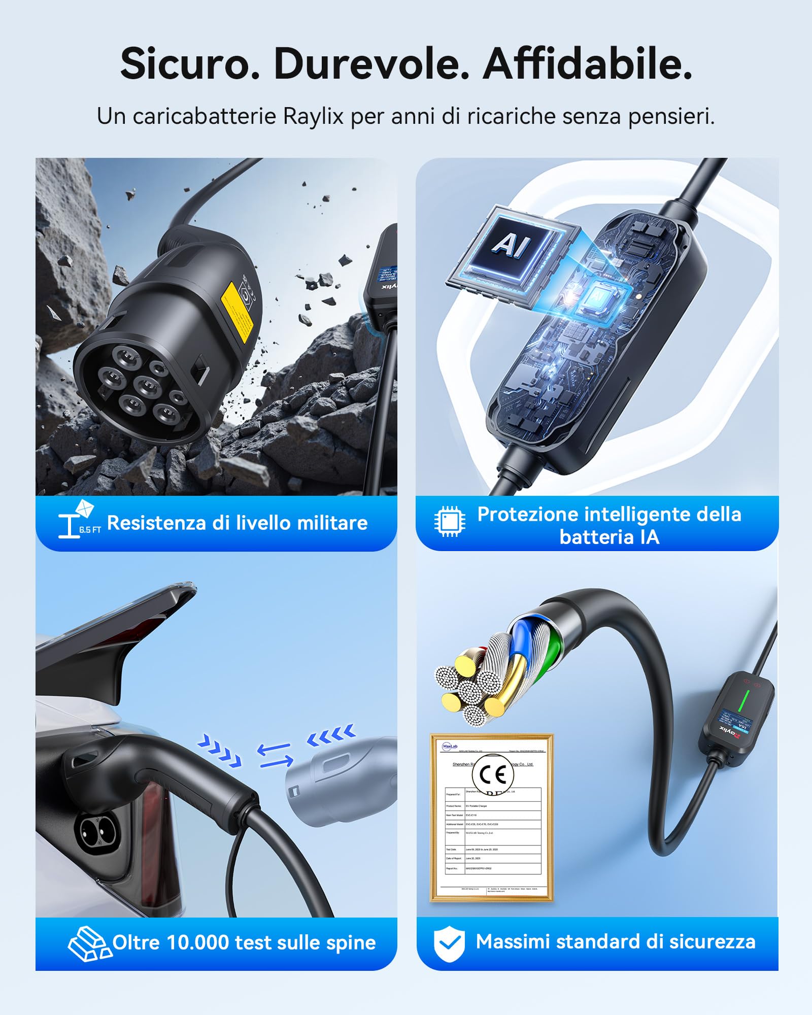 Raylix 3,68 kW Wallbox Colonnina Ricarica Auto Elettrica (7m, 8A-16A, Monofase) Con Contatore Elettrico, Corrente Regolabile e Ricarica Ritardata, Carichino Auto Elettrica Cavo Ricarica Auto Elettrica