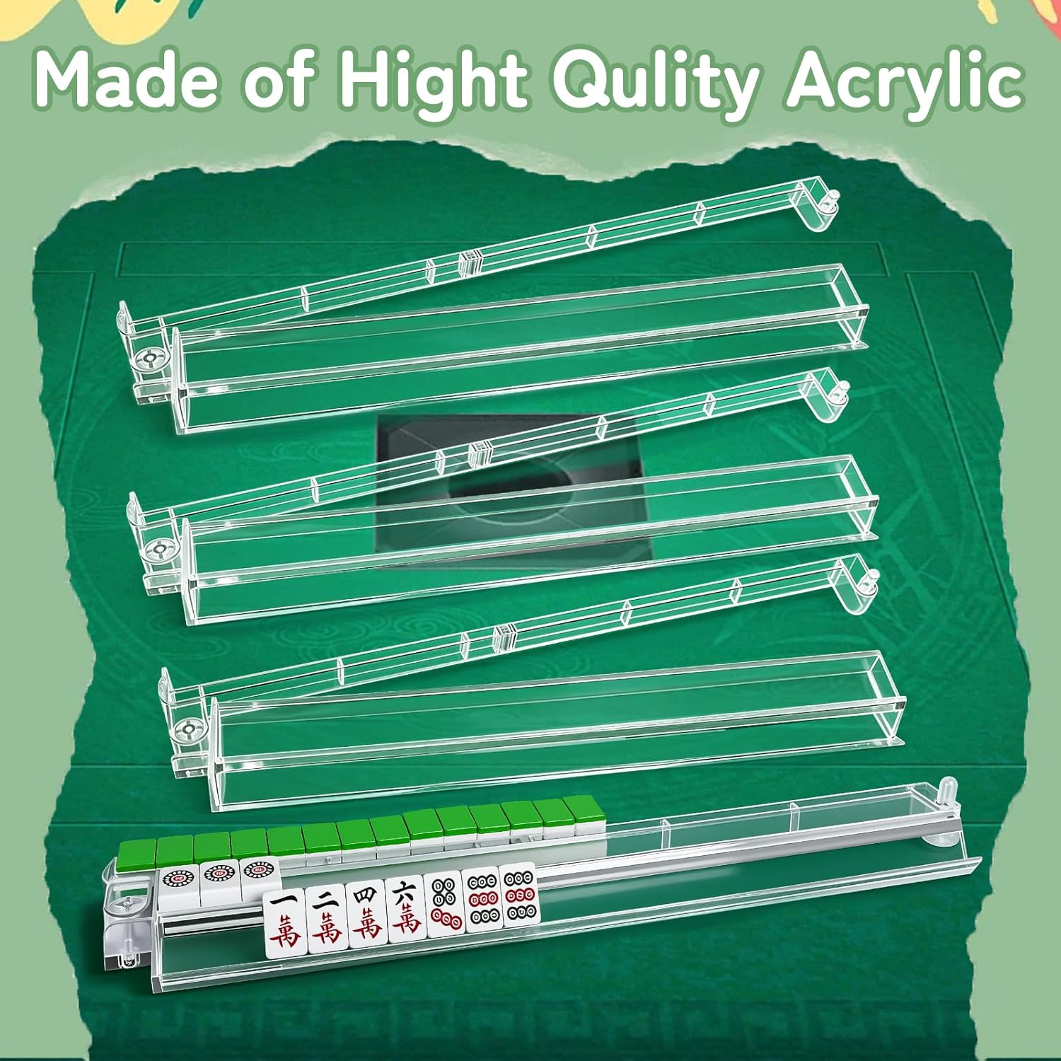 TheClouds Mahjong Racks with Pushers,4 Pcs Clear Mahjong Tile Racks Set,1.2“American Mahjong Tile Racks,Mahjong Rack and Pusher Combo Transparent-PC Material