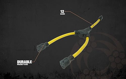 Vista 15 de Southwire - Adaptador de cable de alimentación para generador, calibre 12/3, 15 amperios, con receptáculos iluminados, construcción de conector
