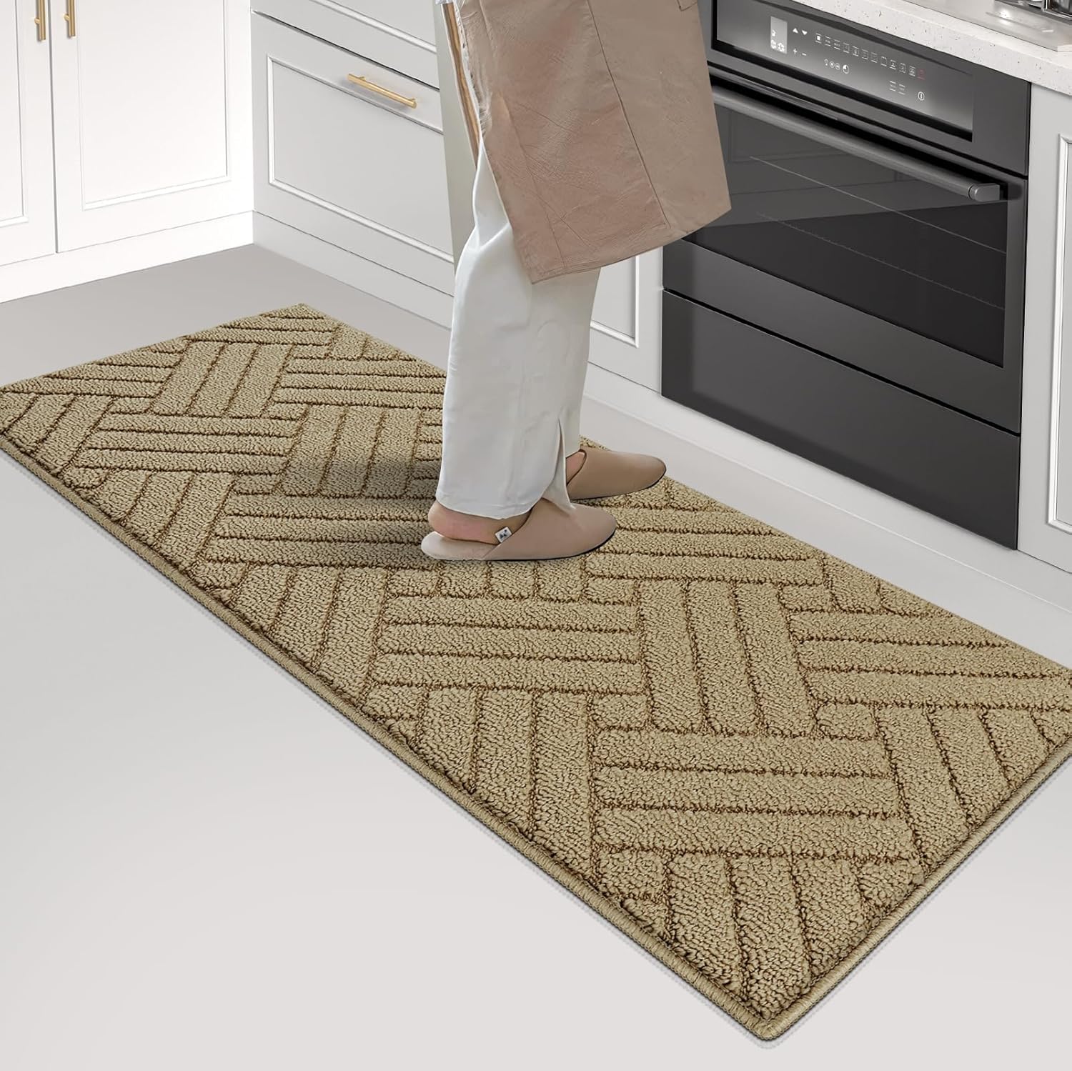 Kitchen Rugs and Mats for Floor,Kitchen Runner Rug 20"x47"Non Skid Absorbent Resist Dirt Comfort Standing Mat for Entryway,Hallway, Front of Sink,Polypropylene Machine Washable,Brown Brown 1'8" x 3'11" (Runner)