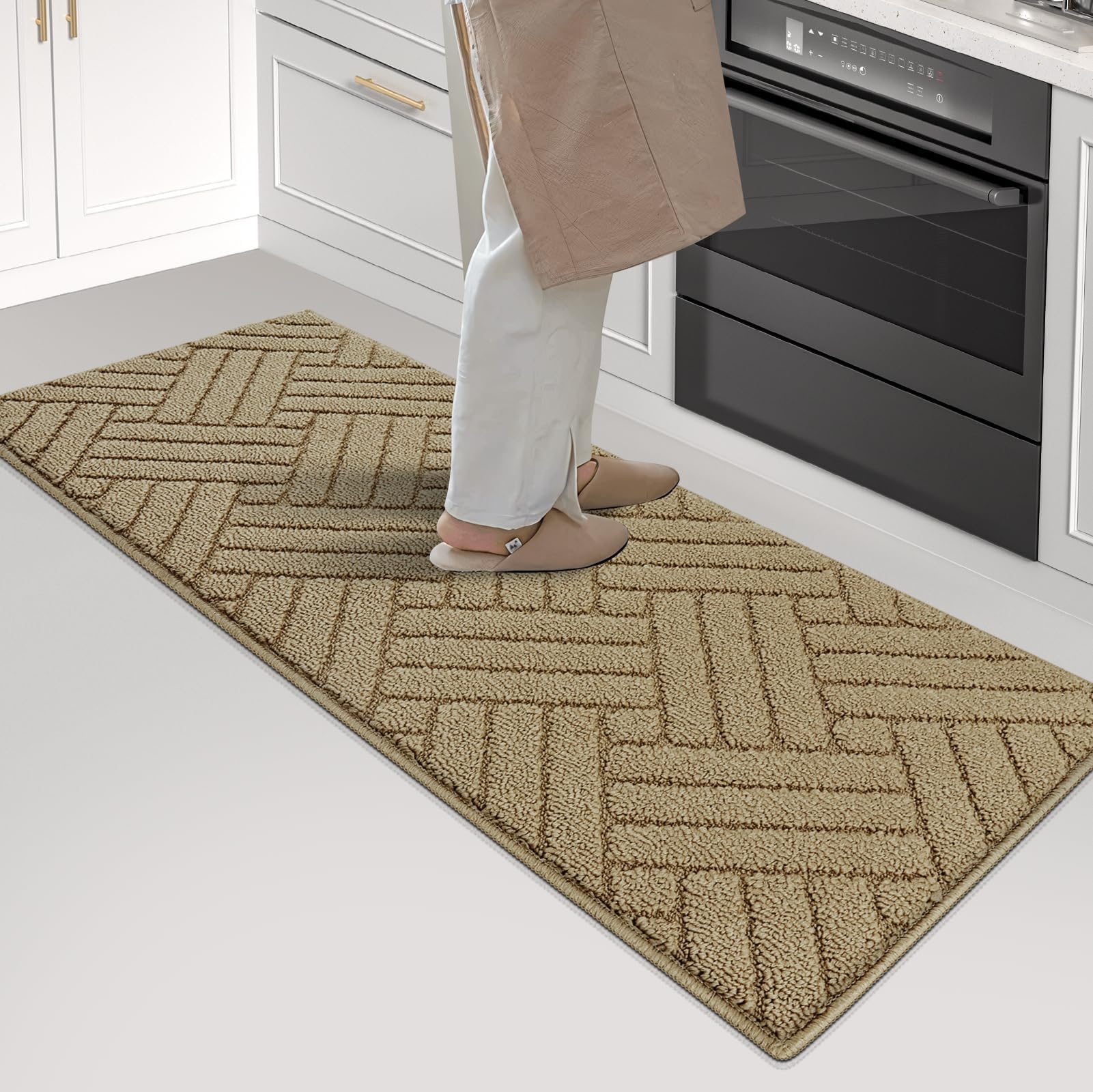 Kitchen Rugs and Mats for Floor,Kitchen Runner Rug 20"x47"Non Skid Absorbent Resist Dirt Comfort Standing Mat for Entryway,Hallway, Front of Sink,Polypropylene Machine Washable,Brown