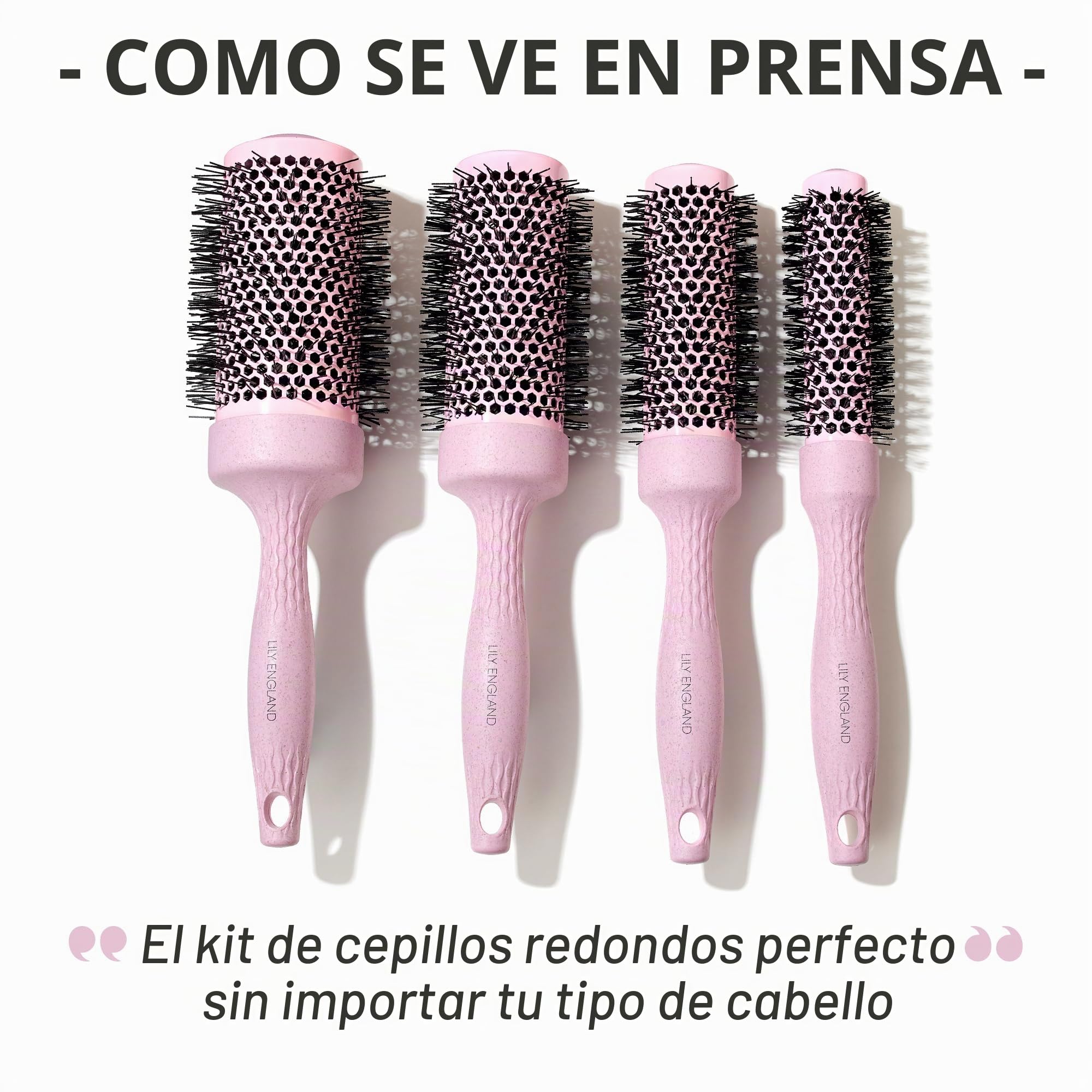 Lily England Set de 4 Cepillos Redondos Profesionales para Secador Rosa