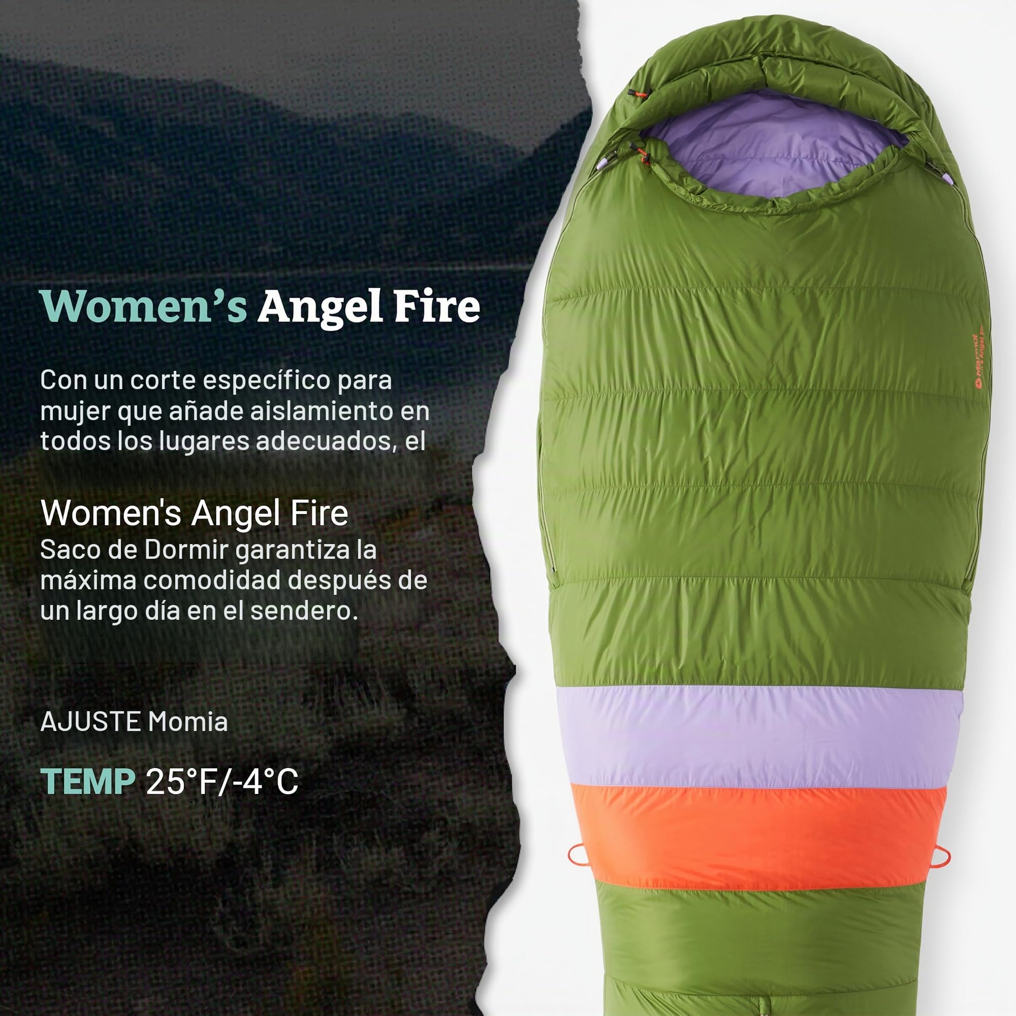 Marmot Women's Angel Fire, Down Adult Mummy Sleeping Bag, 650 Goose Down Filling, Very Light and Warm, Suitable Down to -28°