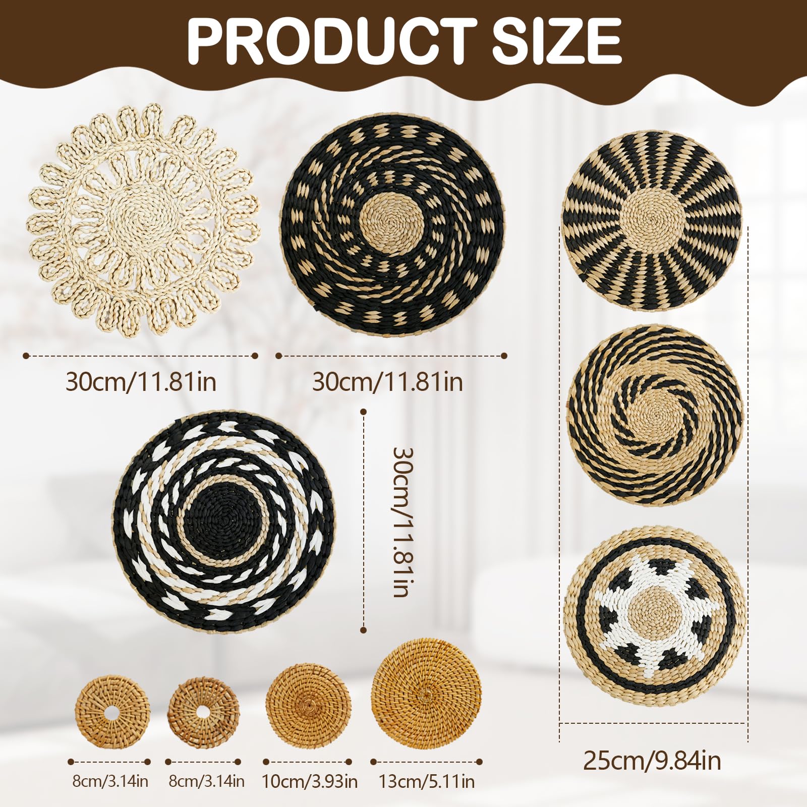 Cestini da Parete 10 Pezzi, Decorazioni per Cestini da Parete Boho Decorativi da Parete in Stile Bohémien Cesti da Parete Intrecciati Decorazioni Da Parete In Rattan Decorazioni Da Casa Parete