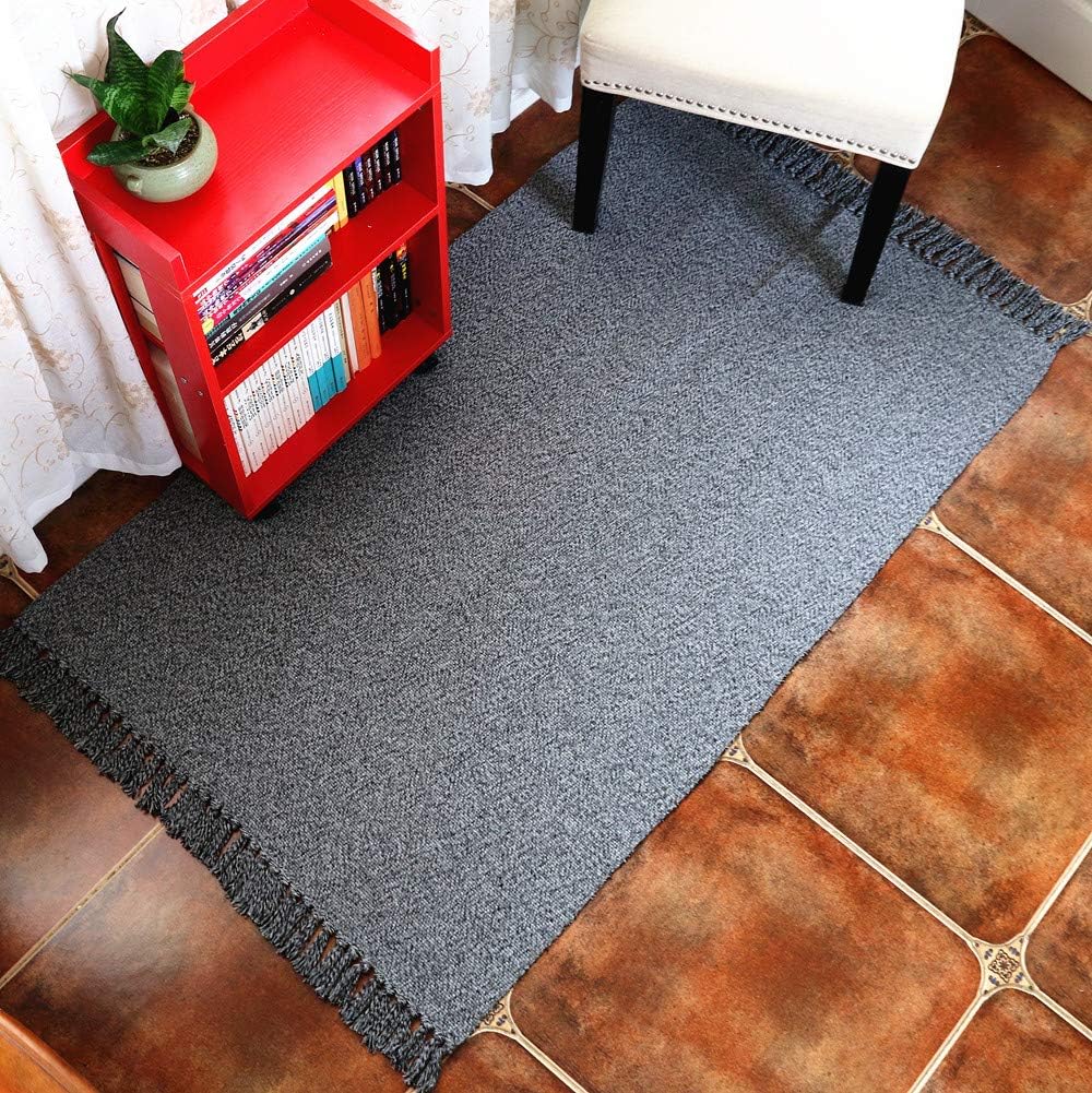HiiARug Cotton Woven Area Rug with Tassels 3'x5' Machine Washable Throw Rugs Door Mat Laundry Room Rug Indoor Runner Bathroom